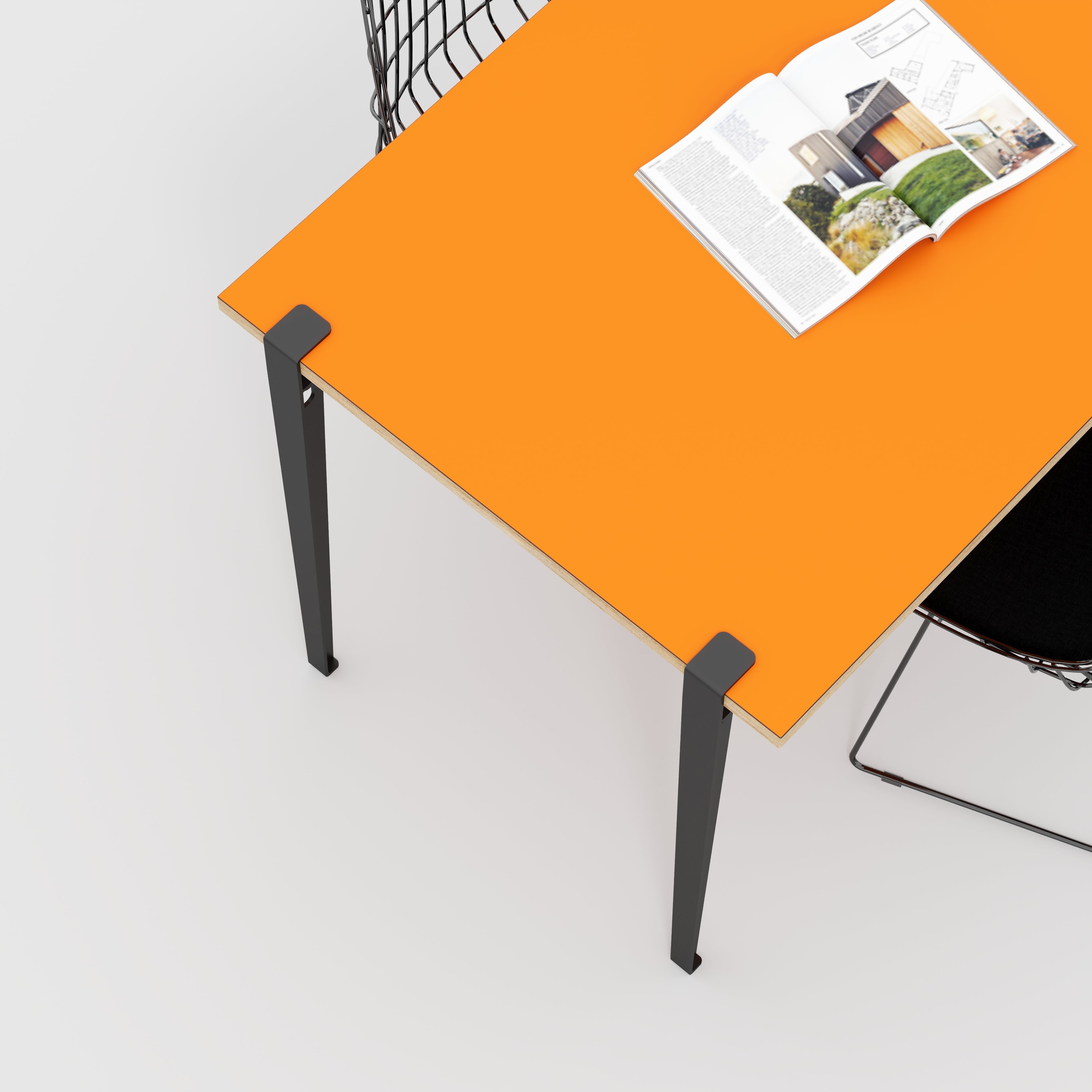 Plywood Wall Table with Black Tiptoe Legs and Brackets - Formica Levante Orange - 1200(w) x 800(d) x 750(h)