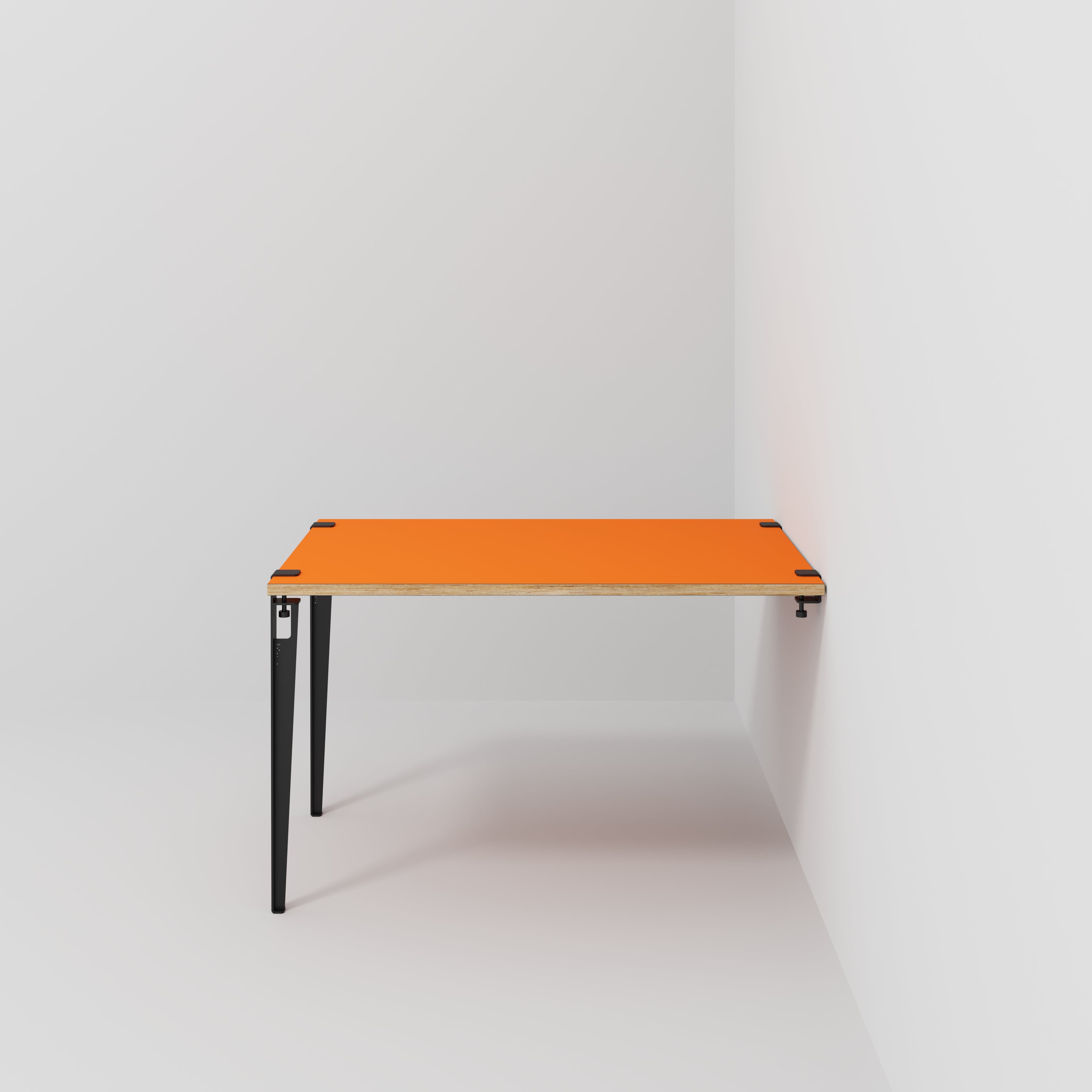 Plywood Wall Table with Black Tiptoe Legs and Brackets - Formica Levante Orange - 1200(w) x 800(d) x 750(h)