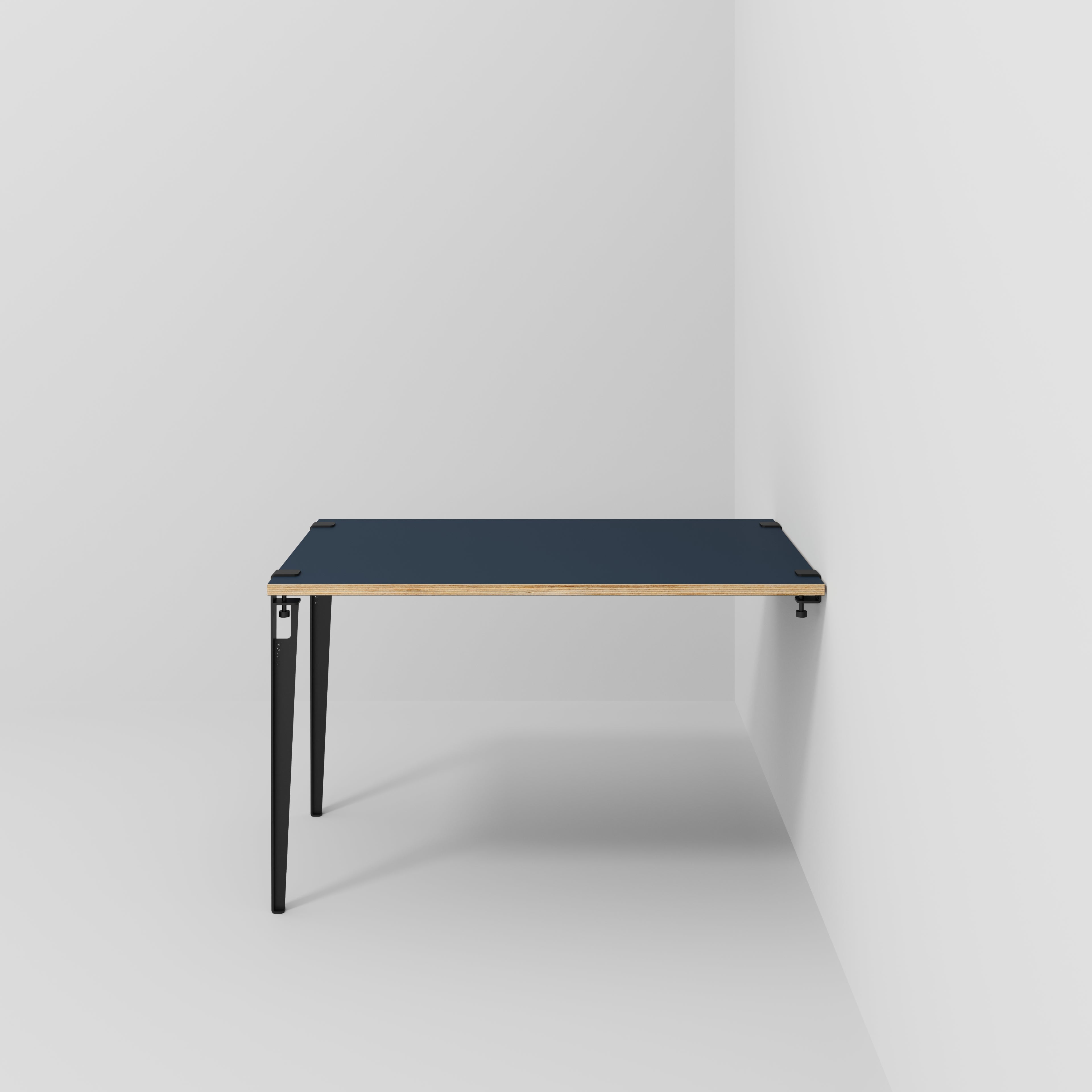 Plywood Wall Table with Black Tiptoe Legs and Brackets - Formica Night Sea Blue - 1200(w) x 800(d) x 750(h)