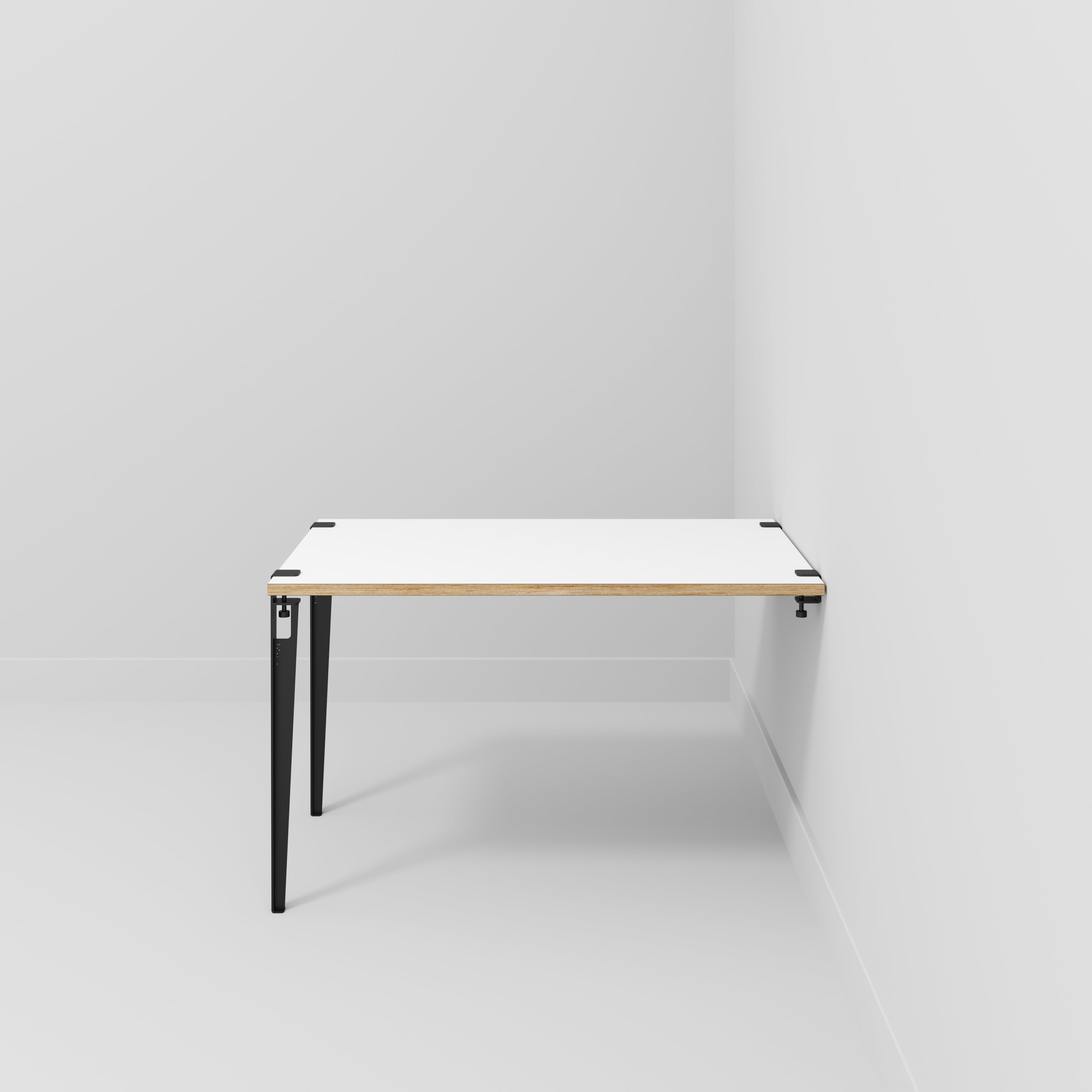 Plywood Wall Table with Black Tiptoe Legs and Brackets - Formica White - 1200(w) x 800(d) x 750(h)