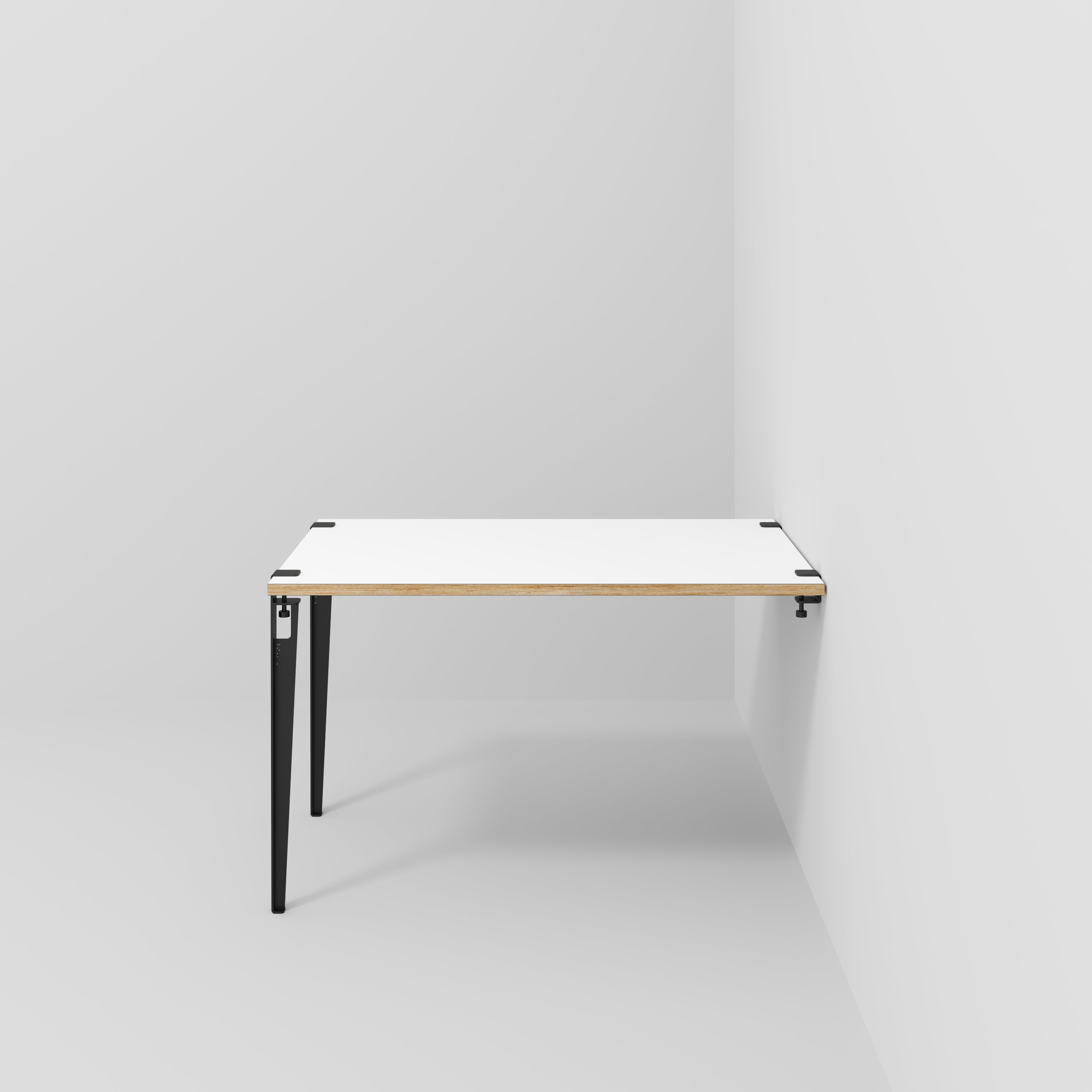 Plywood Wall Table with Black Tiptoe Legs and Brackets - Formica White - 1200(w) x 800(d) x 750(h)