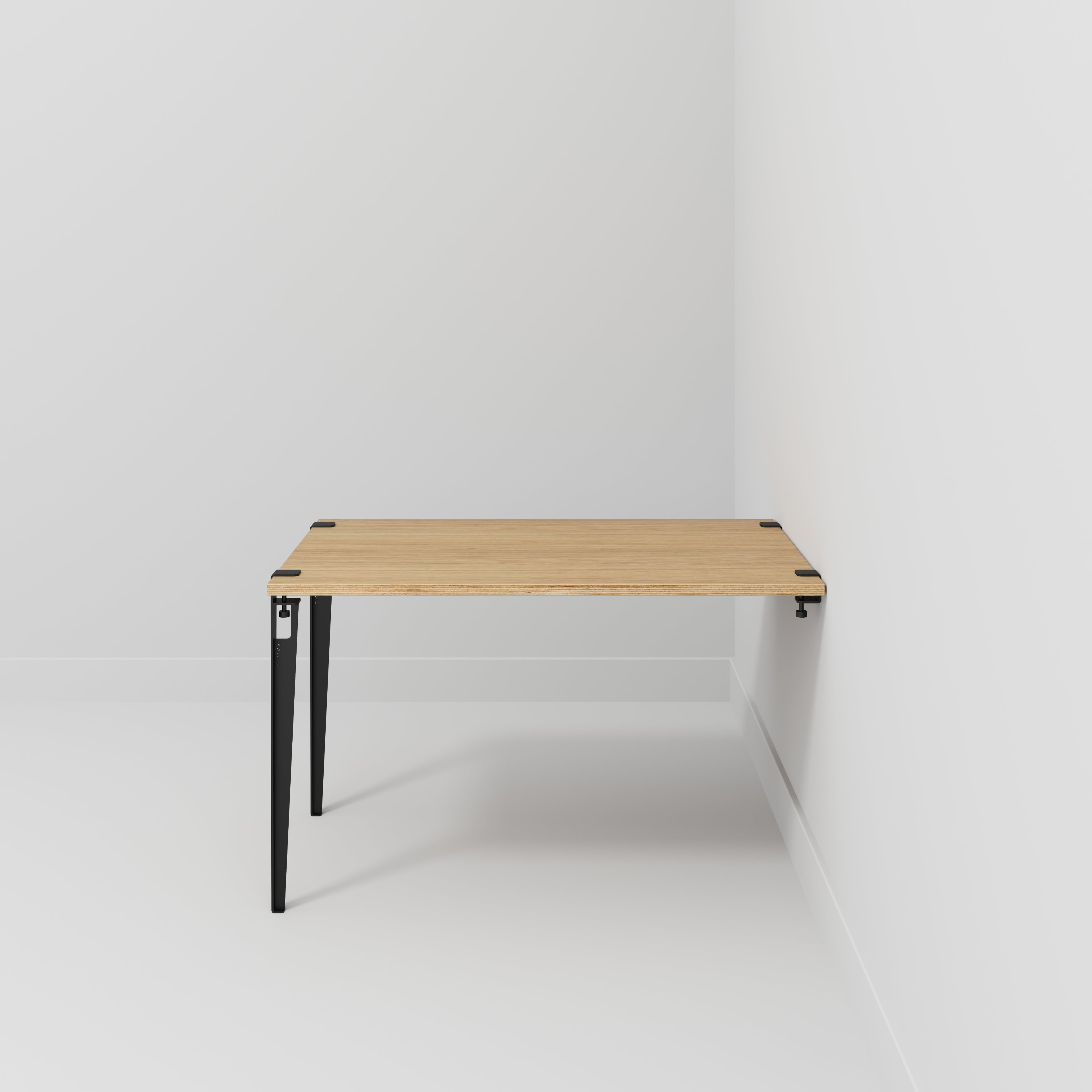 Plywood Wall Table with Black Tiptoe Legs and Brackets - Plywood Oak - 1200(w) x 800(d) x 750(h)