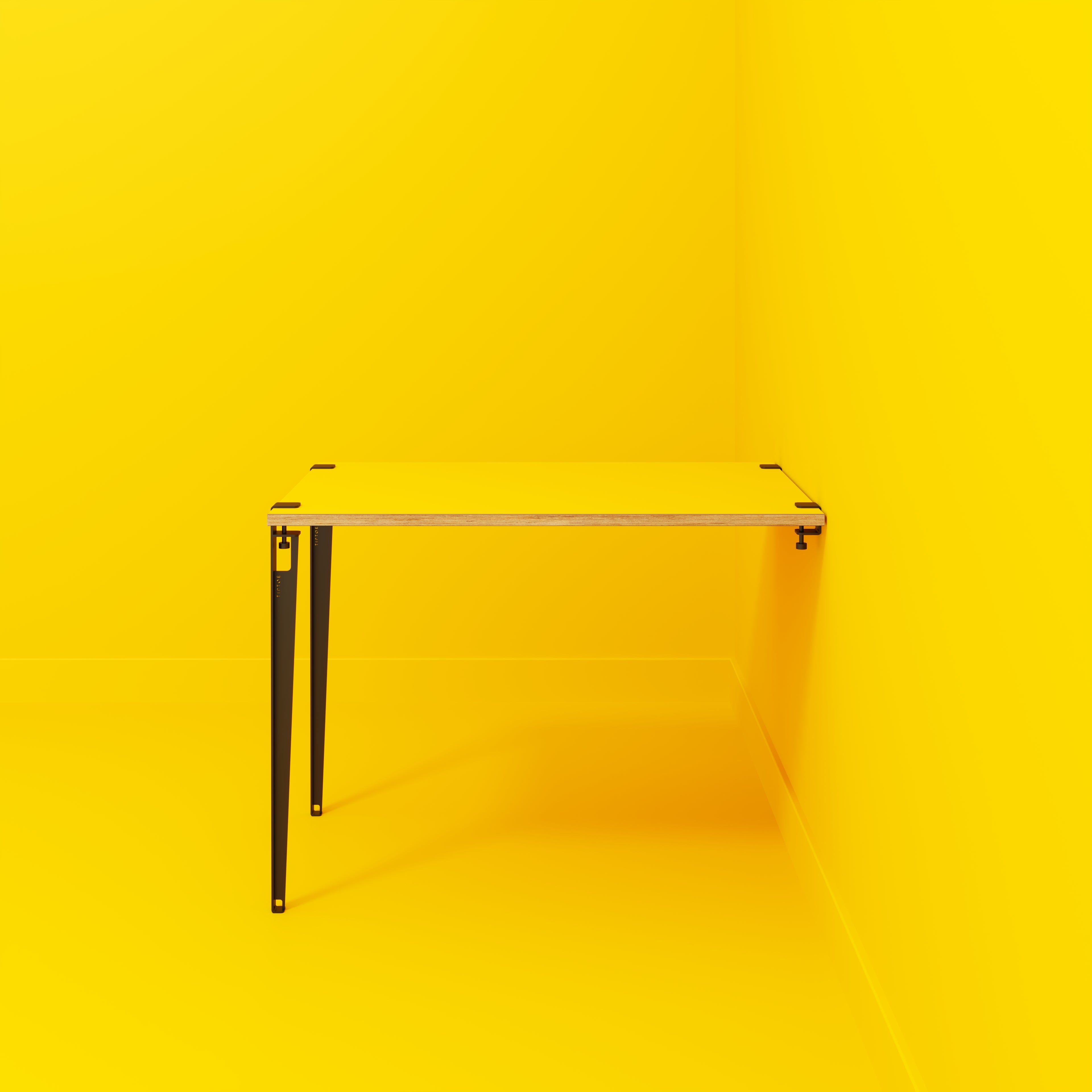 Plywood Wall Table with Black Tiptoe Legs and Brackets - Formica Chrome Yellow - 1200(w) x 800(d) x 900(h)