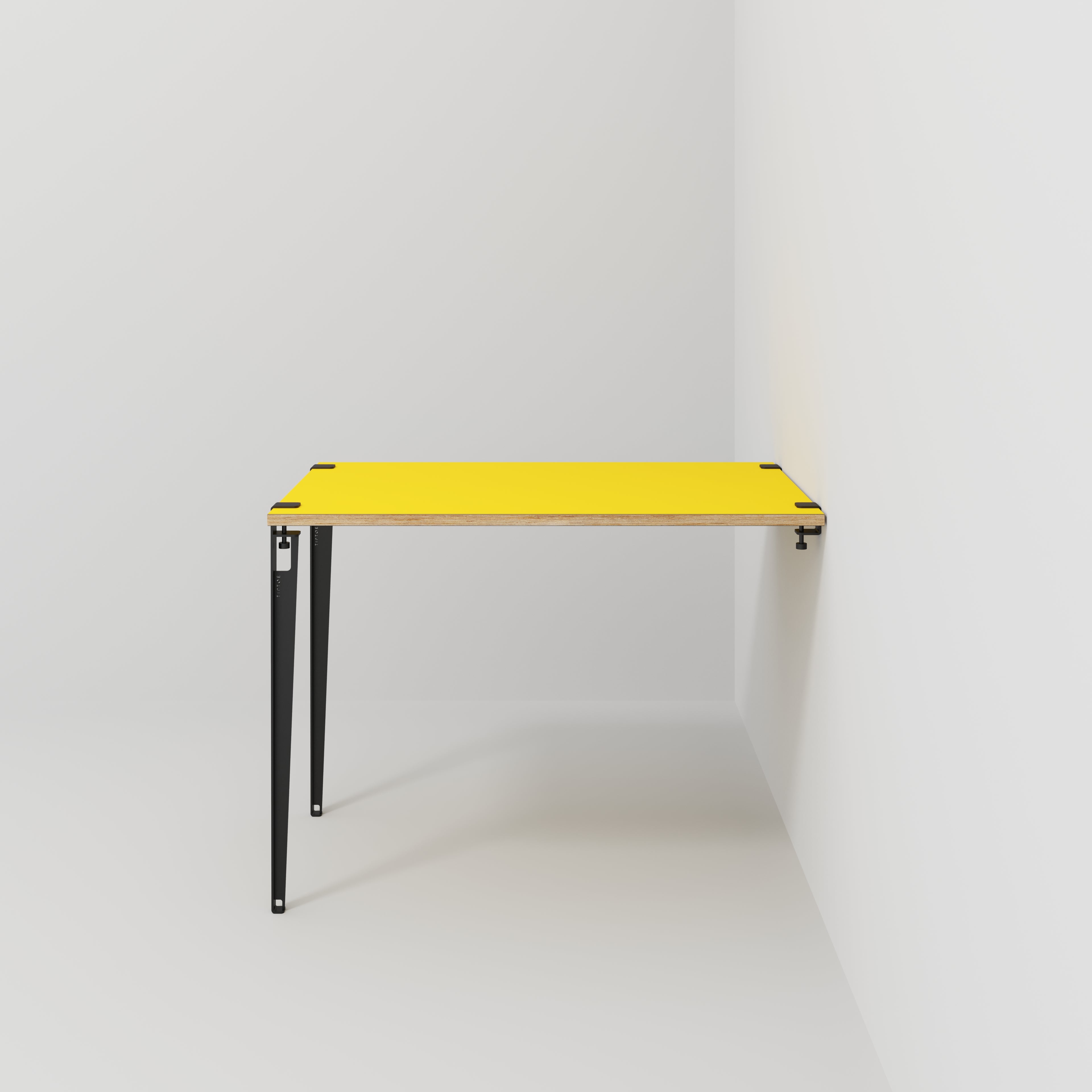 Plywood Wall Table with Black Tiptoe Legs and Brackets - Formica Chrome Yellow - 1200(w) x 800(d) x 900(h)