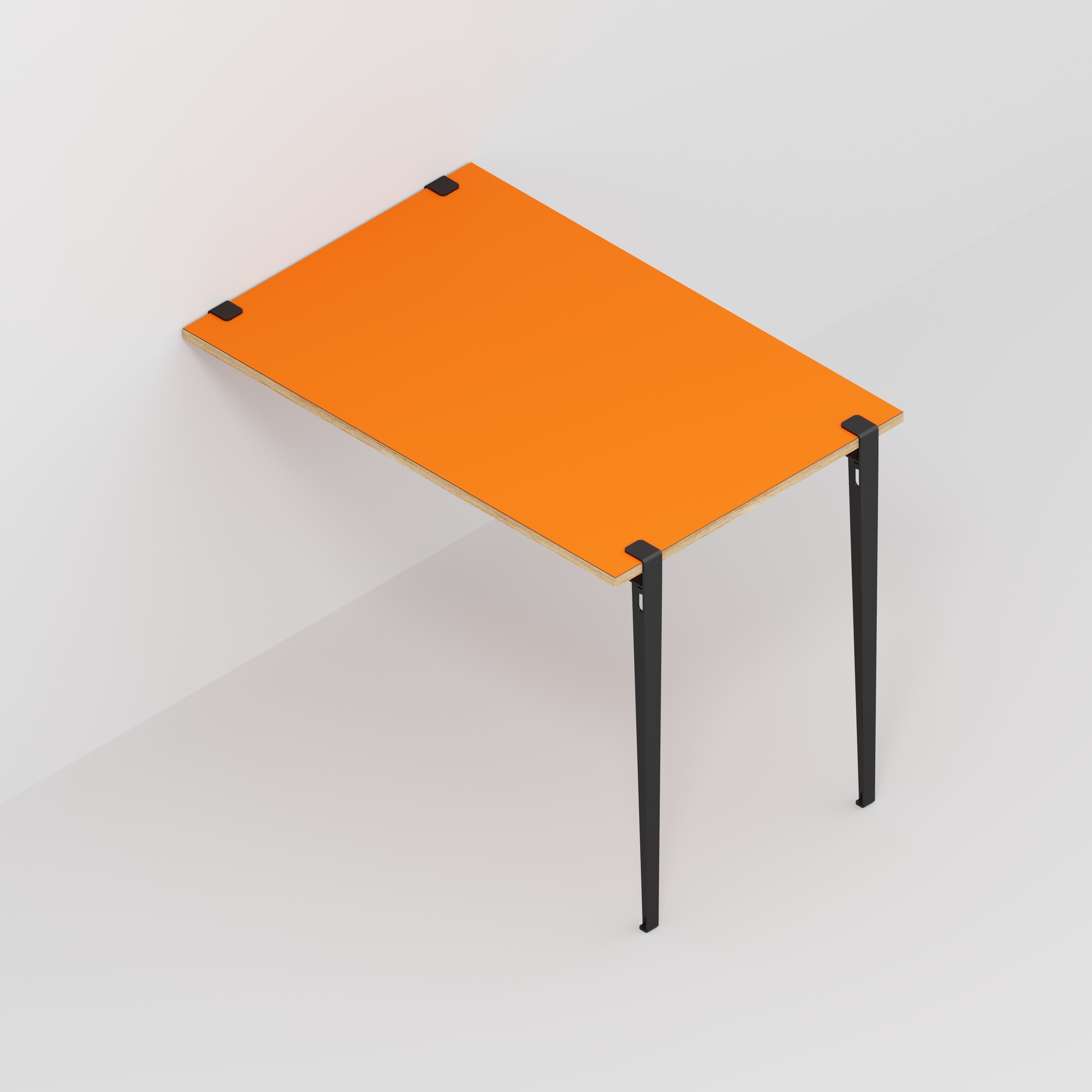 Plywood Wall Table with Black Tiptoe Legs and Brackets - Formica Levante Orange - 1200(w) x 800(d) x 900(h)