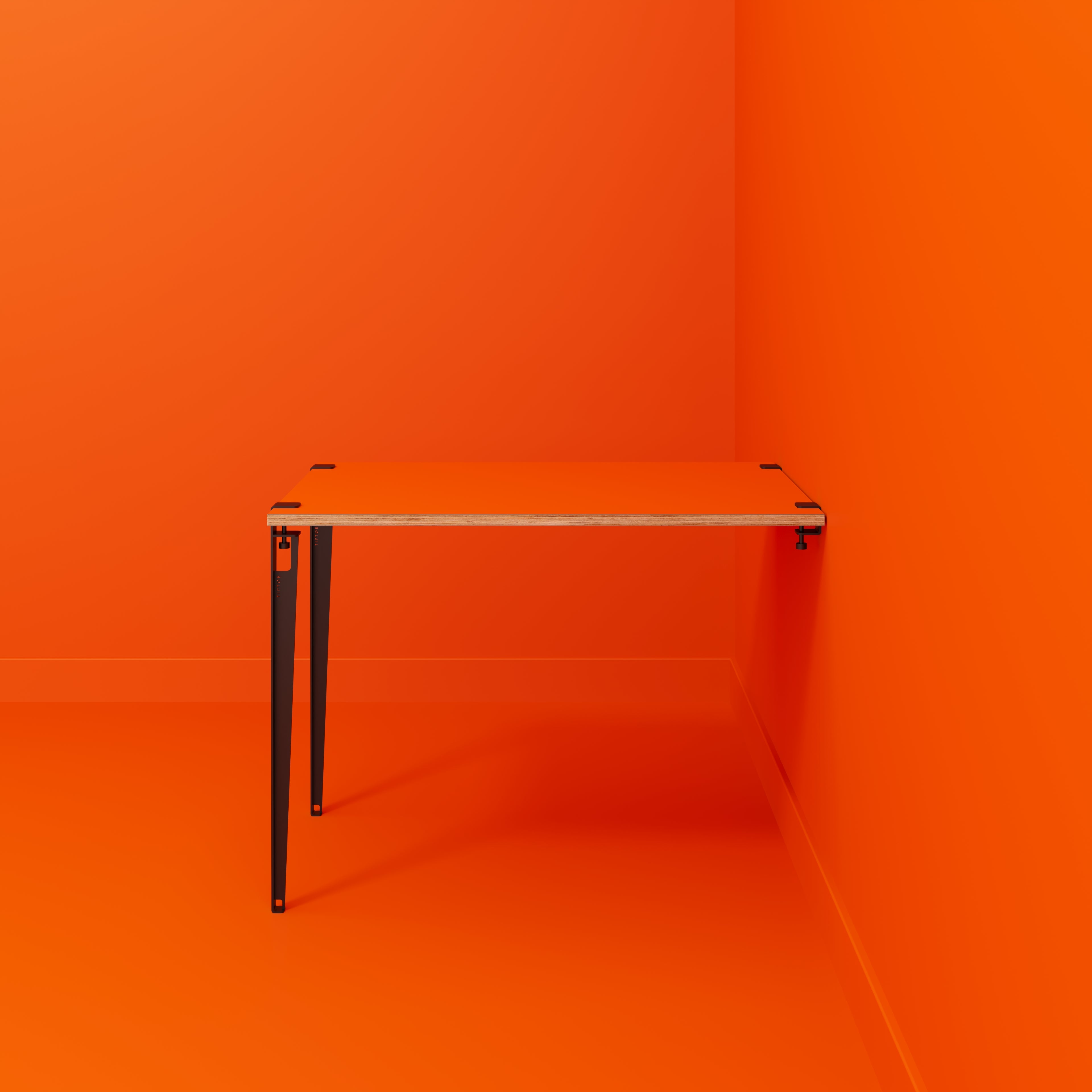 Plywood Wall Table with Black Tiptoe Legs and Brackets - Formica Levante Orange - 1200(w) x 800(d) x 900(h)
