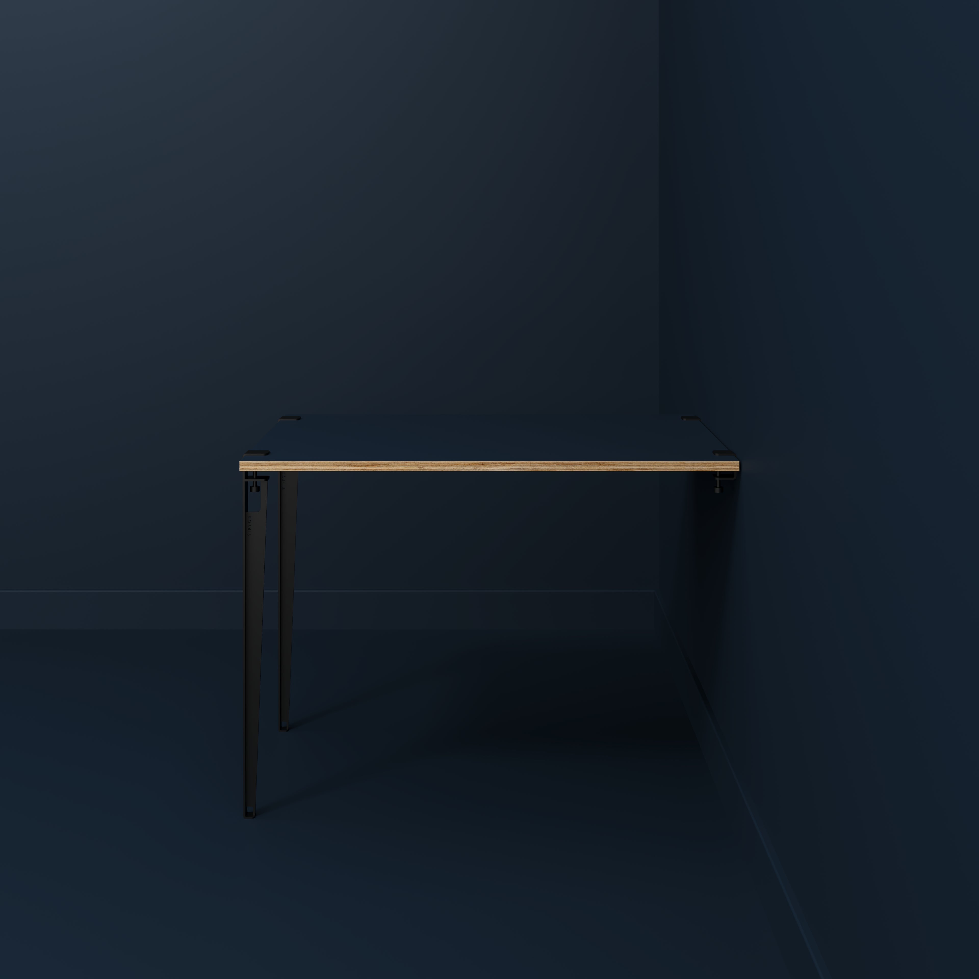 Plywood Wall Table with Black Tiptoe Legs and Brackets - Formica Night Sea Blue - 1200(w) x 800(d) x 900(h)