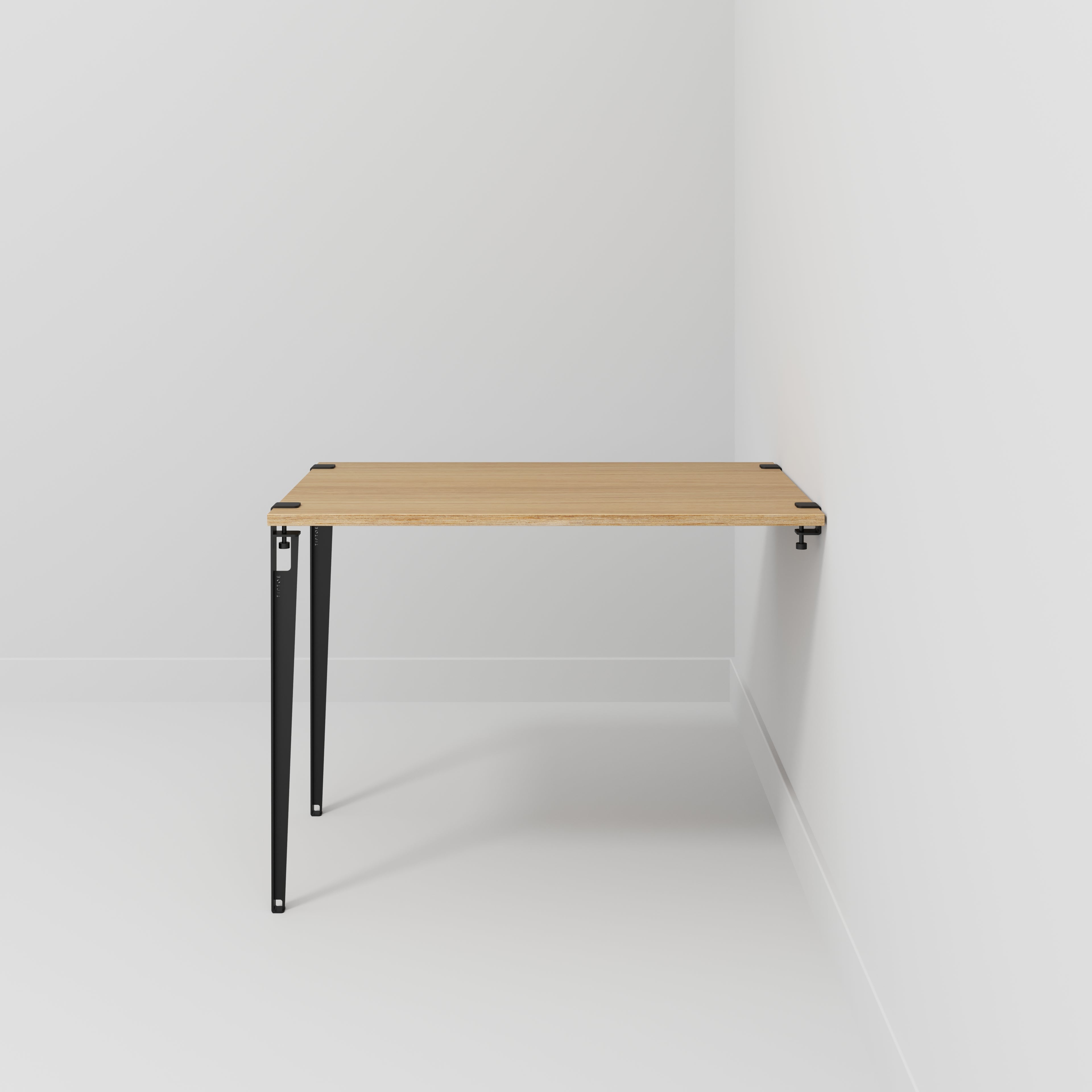 Plywood Wall Table with Black Tiptoe Legs and Brackets - Plywood Oak - 1200(w) x 800(d) x 900(h)