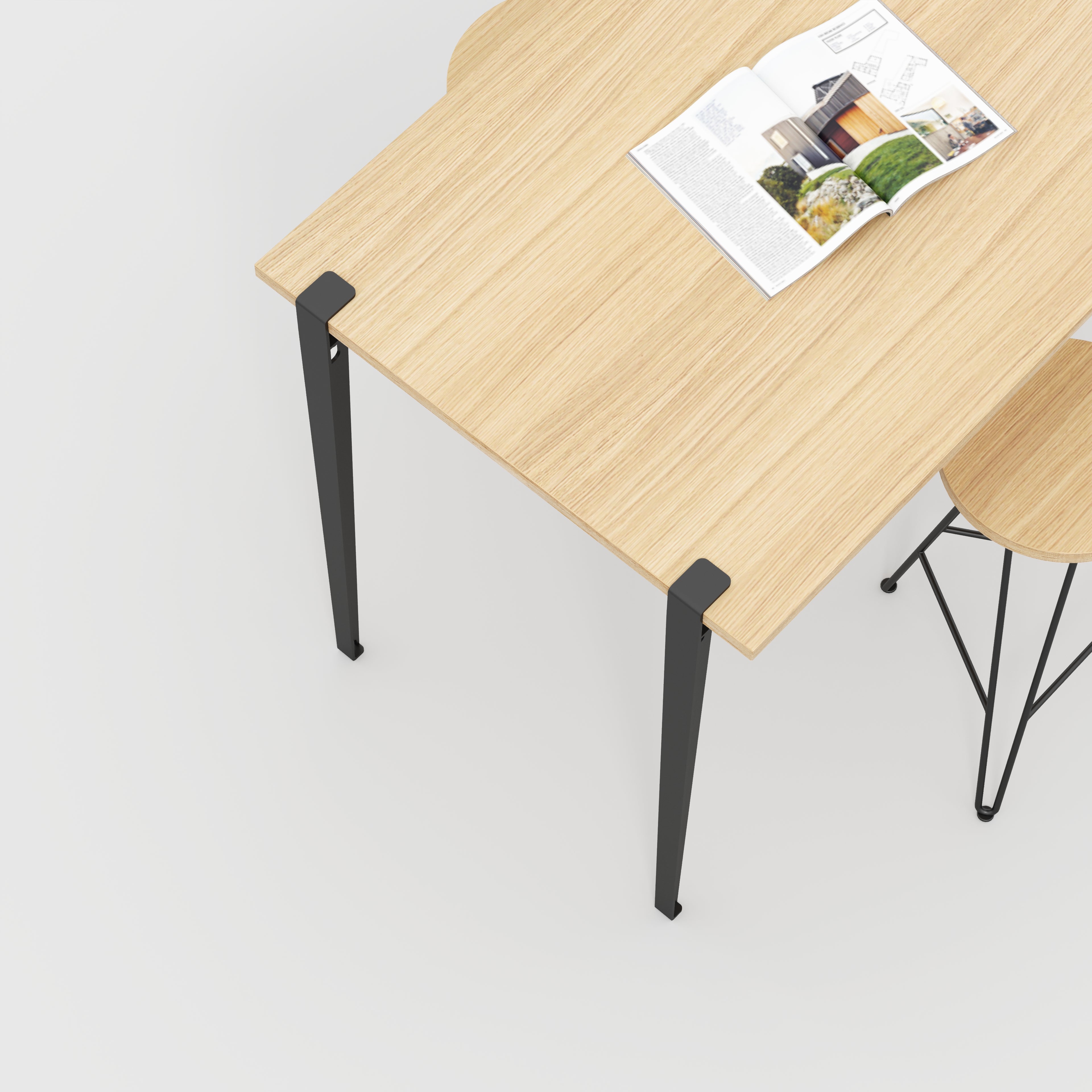 Plywood Wall Table with Black Tiptoe Legs and Brackets - Plywood Oak - 1200(w) x 800(d) x 900(h)