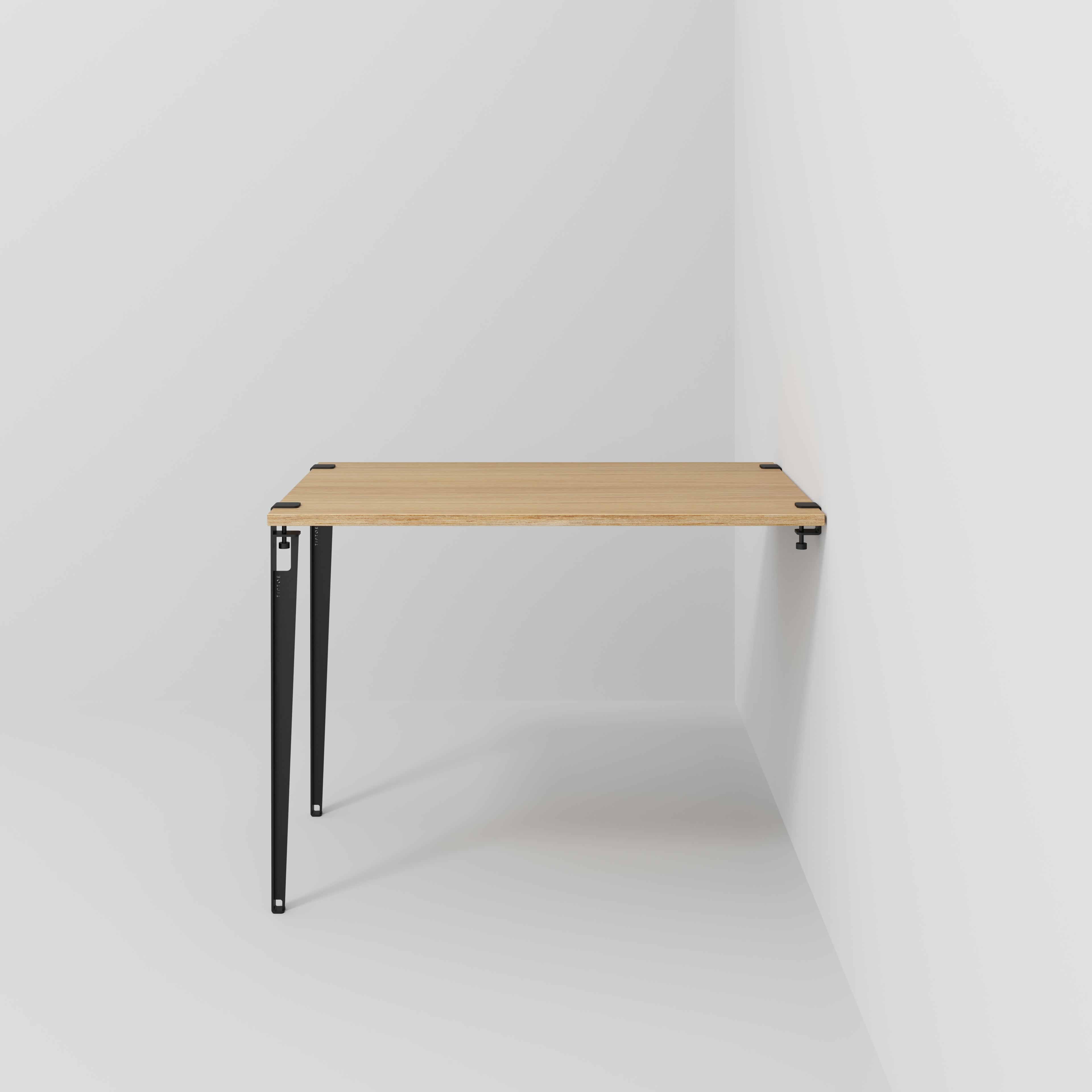 Plywood Wall Table with Black Tiptoe Legs and Brackets - Plywood Oak - 1200(w) x 800(d) x 900(h)