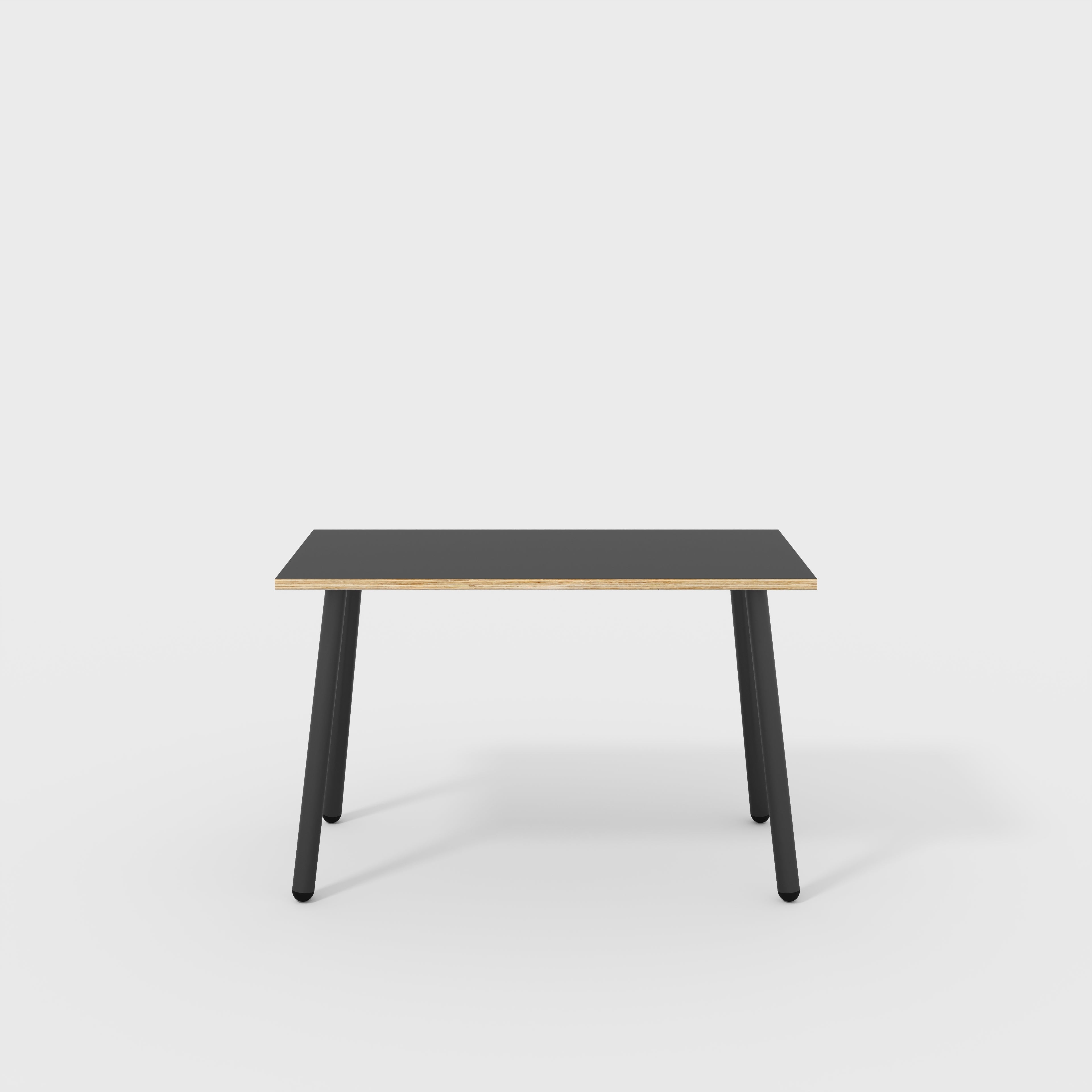Plywood Desk with Black Round Single Pin Legs - Formica Diamond Black - 1200(w) x 600(d) x 735(h)
