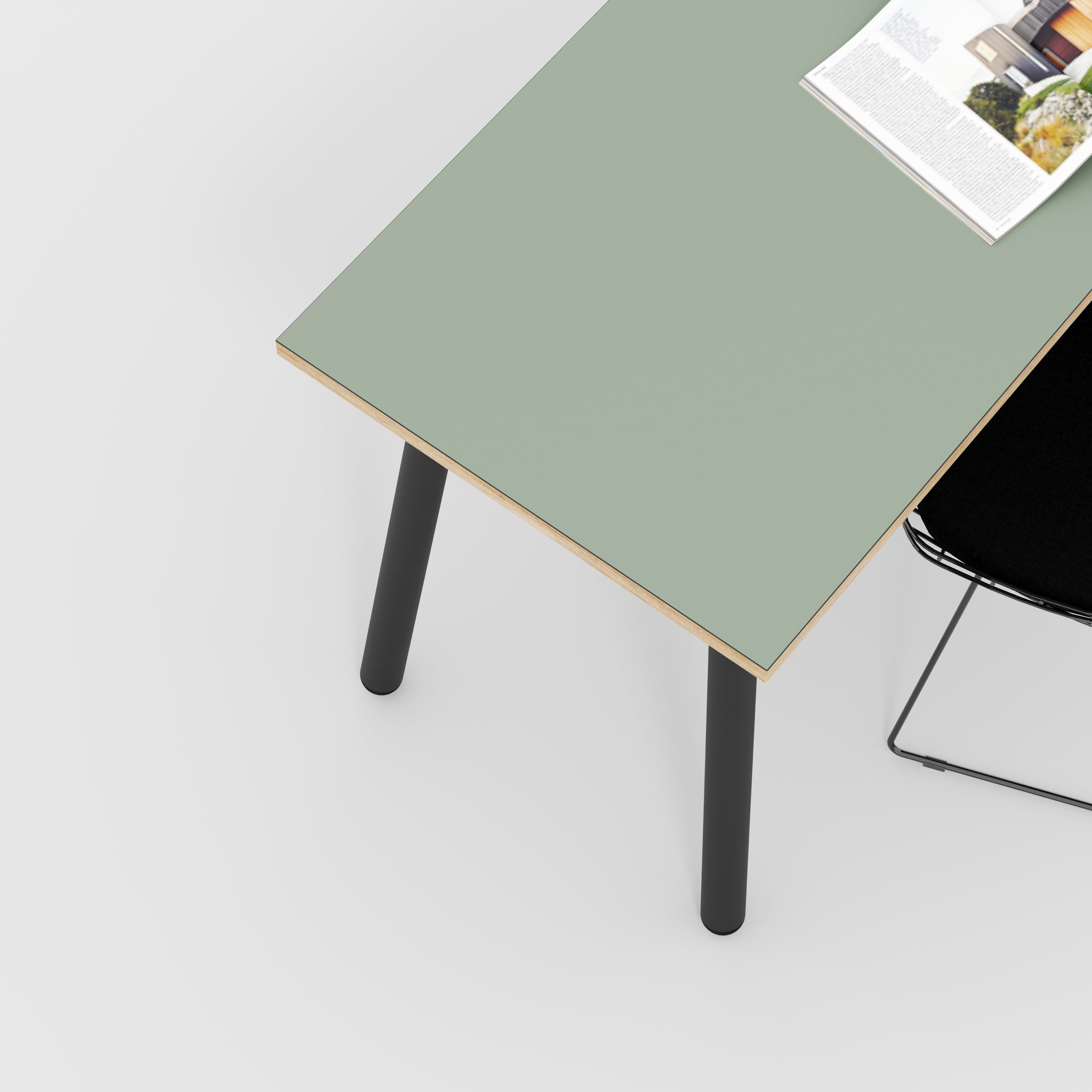 Plywood Desk with Black Round Single Pin Legs - Formica Green Slate - 1200(w) x 600(d) x 735(h)