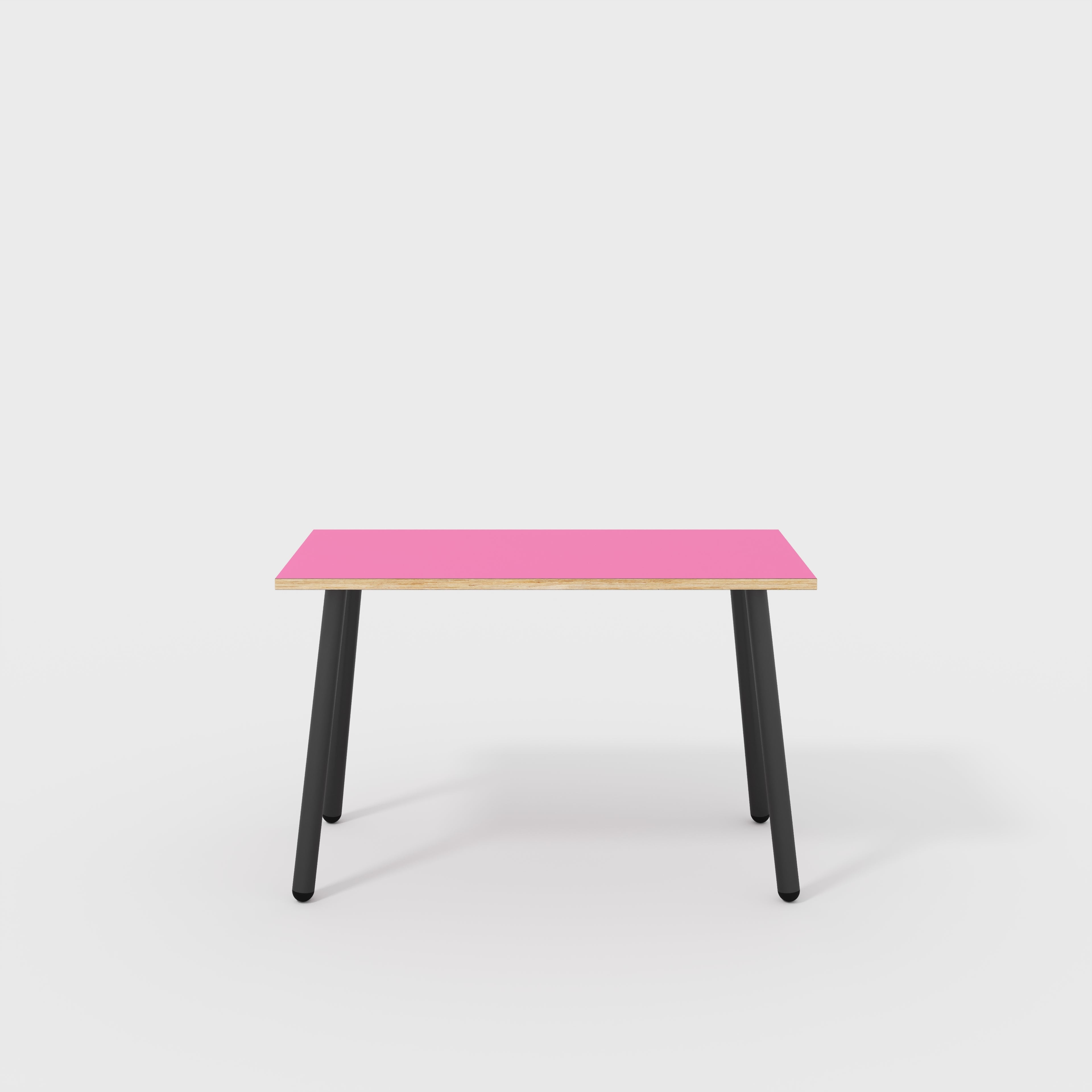 Plywood Desk with Black Round Single Pin Legs - Formica Juicy Pink - 1200(w) x 600(d) x 735(h)