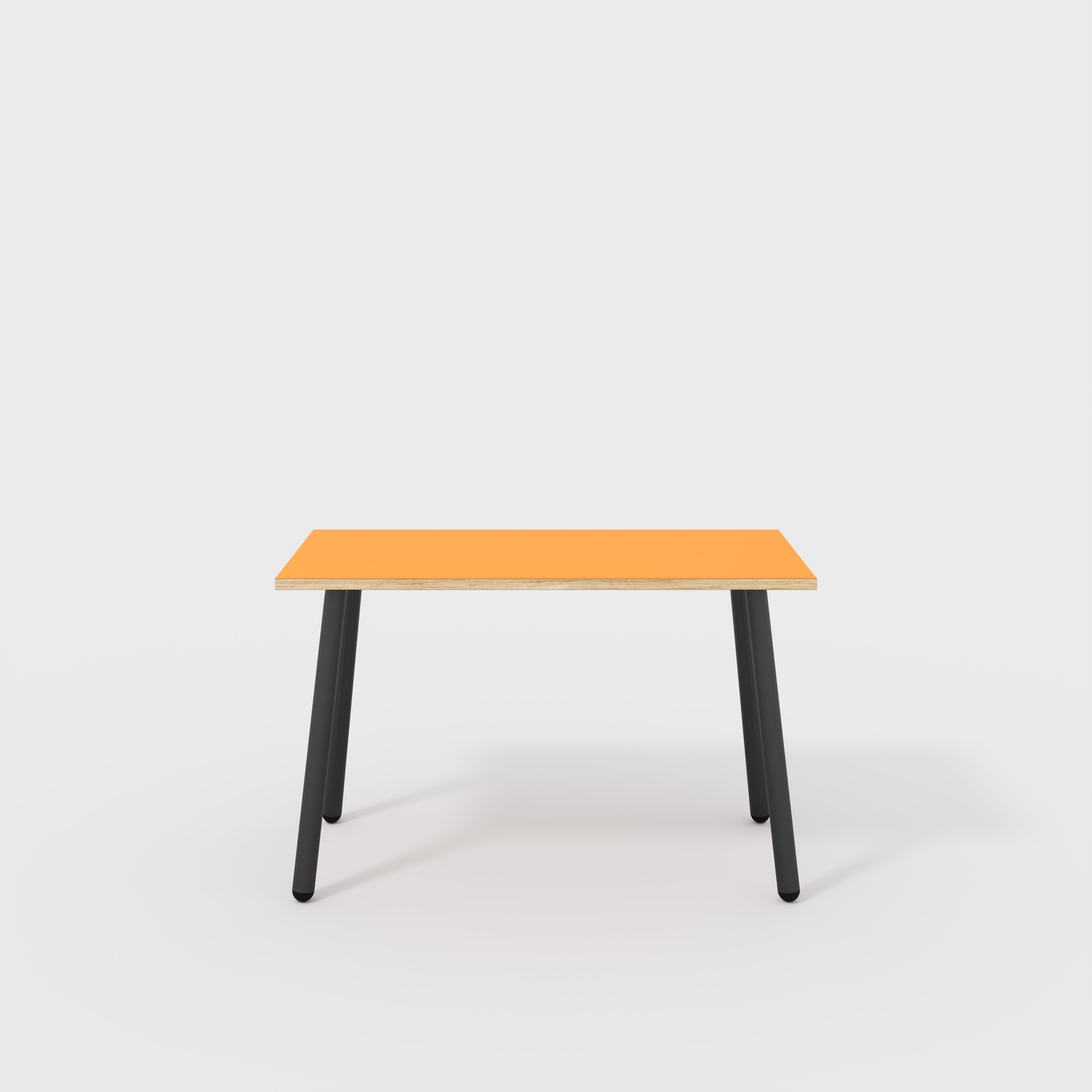Plywood Desk with Black Round Single Pin Legs - Formica Levante Orange - 1200(w) x 600(d) x 735(h)