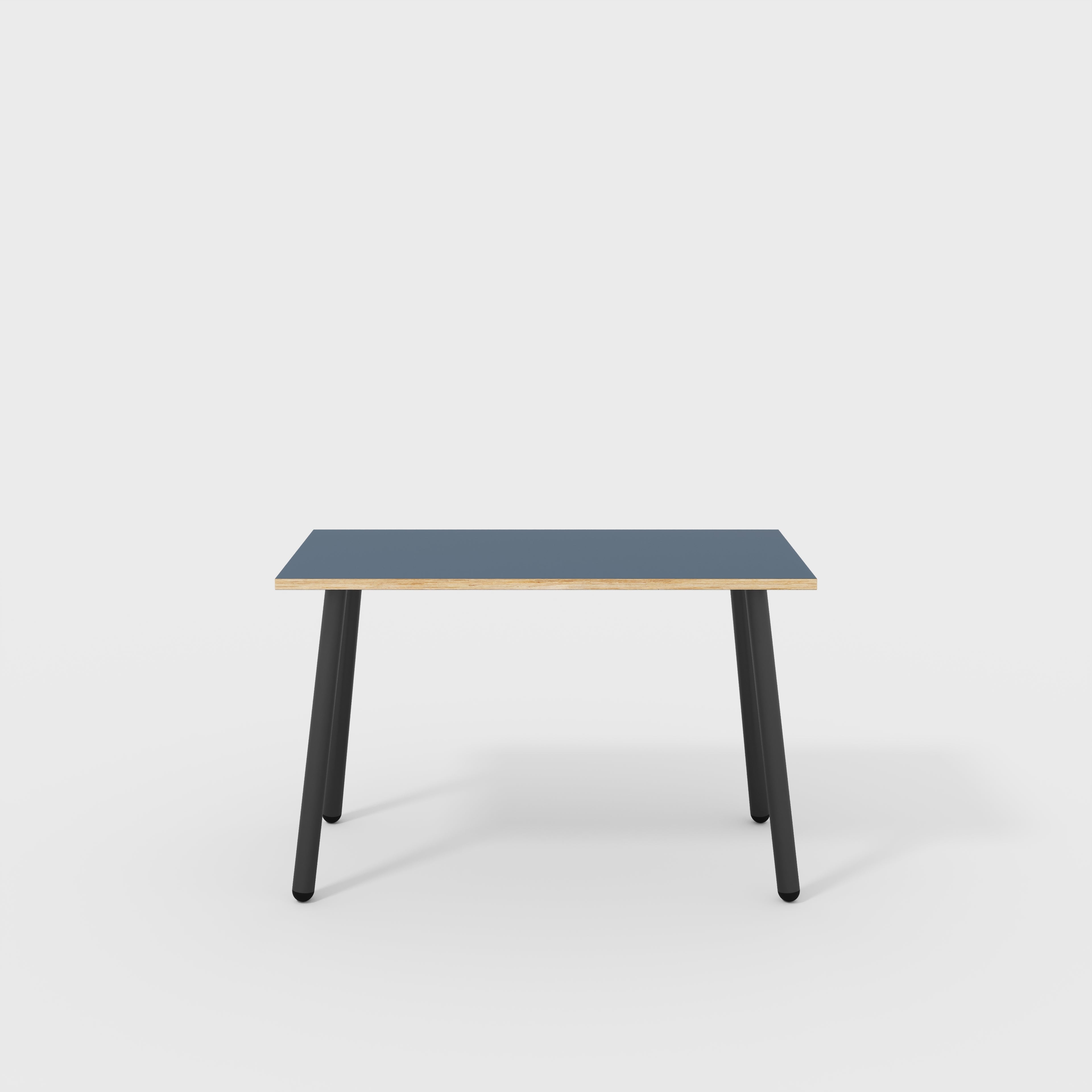 Plywood Desk with Black Round Single Pin Legs - Formica Night Sea Blue - 1200(w) x 600(d) x 735(h)