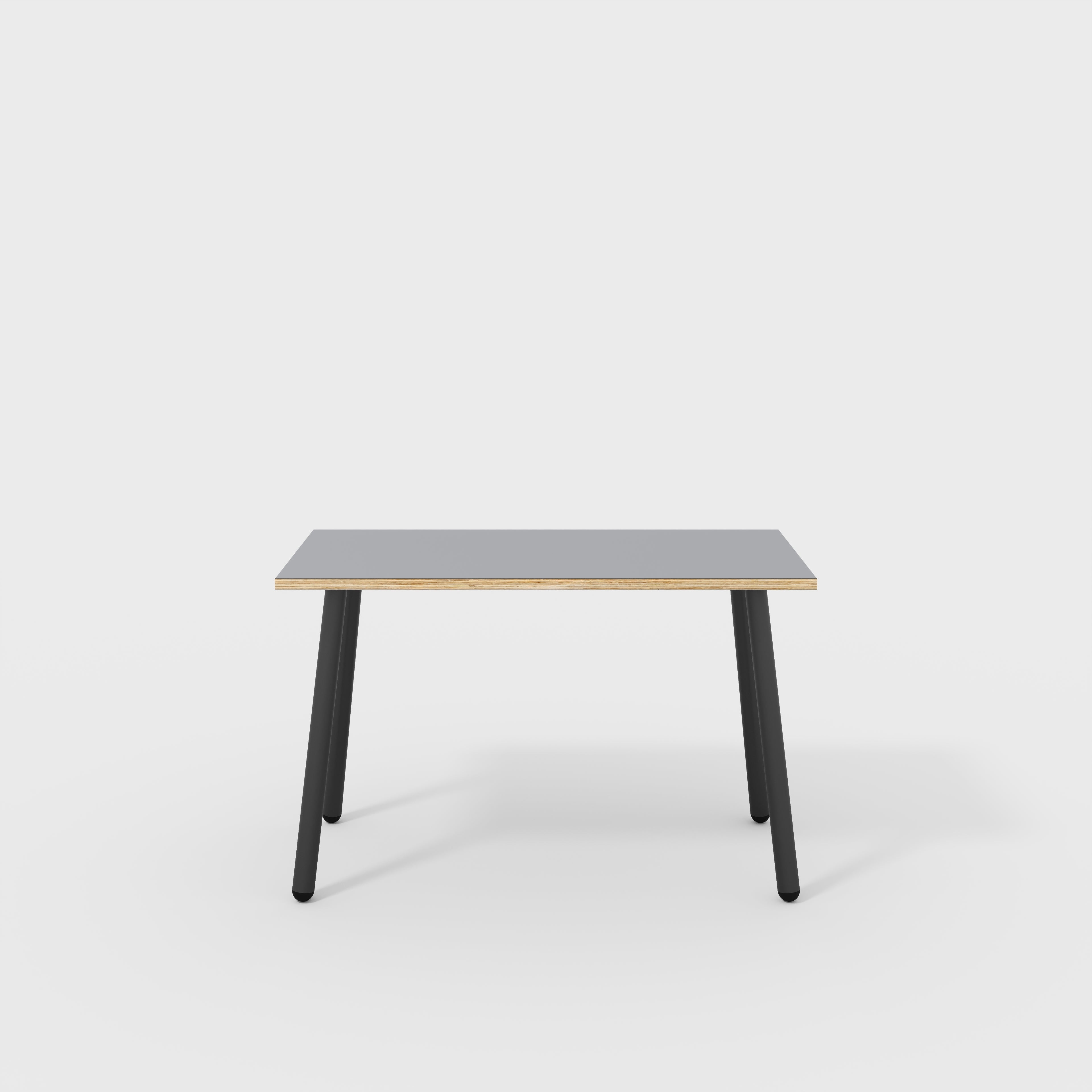 Plywood Desk with Black Round Single Pin Legs - Formica Tornado Grey - 1200(w) x 600(d) x 735(h)