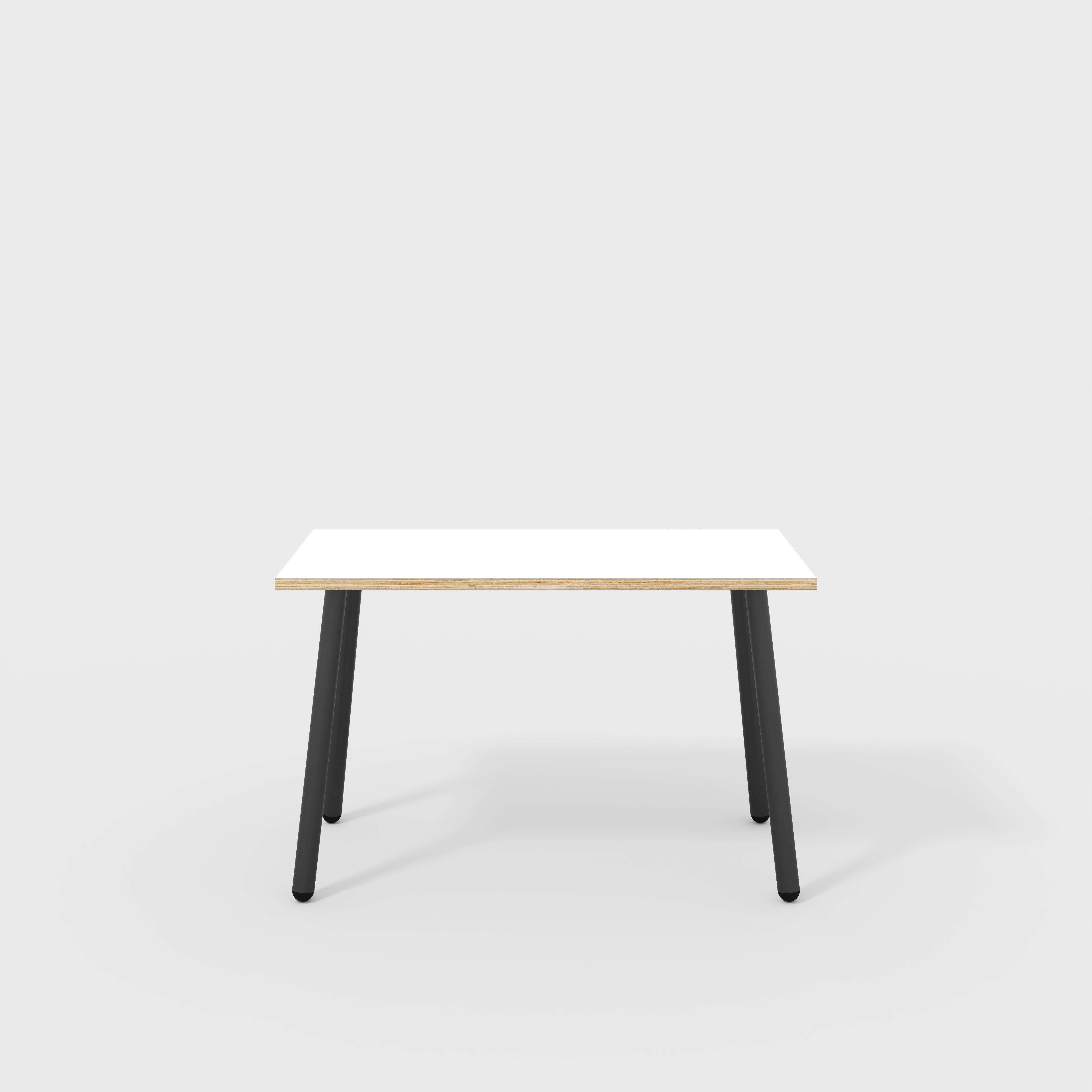Plywood Desk with Black Round Single Pin Legs - Formica White - 1200(w) x 600(d) x 735(h)