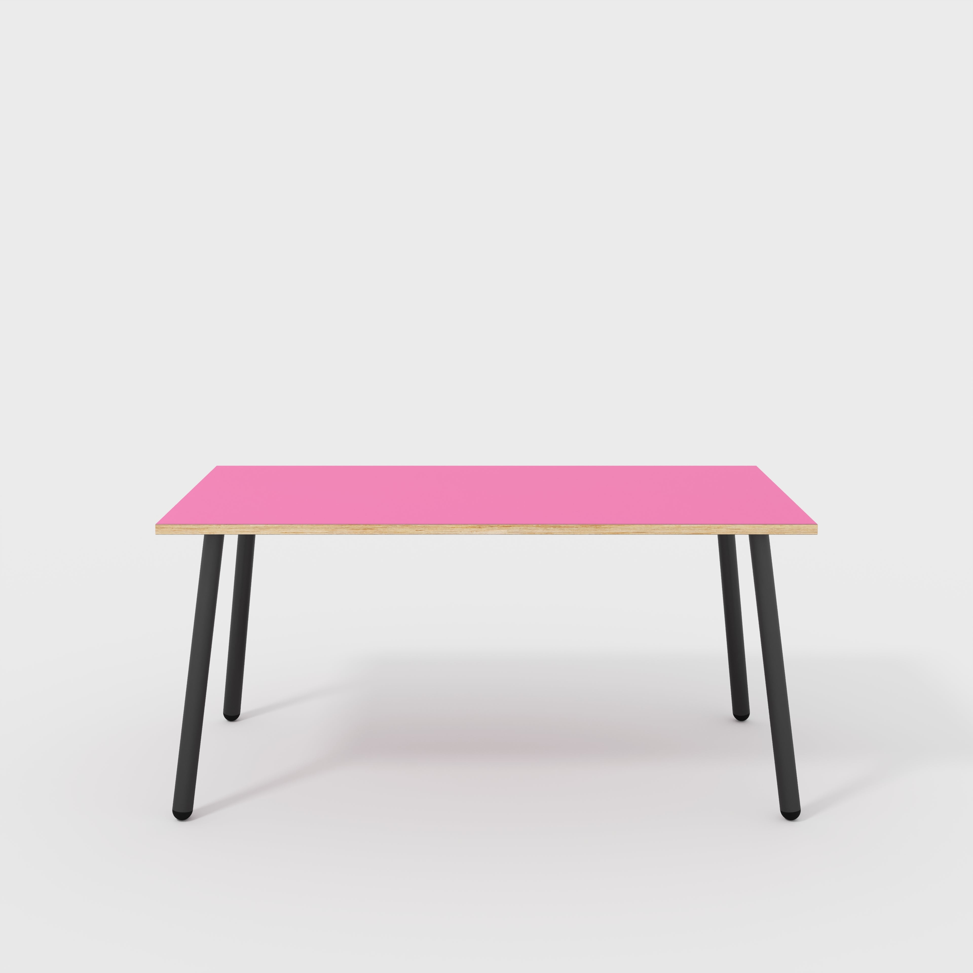 Plywood Desk with Black Round Single Pin Legs - Formica Juicy Pink - 1600(w) x 800(d) x 735(h)