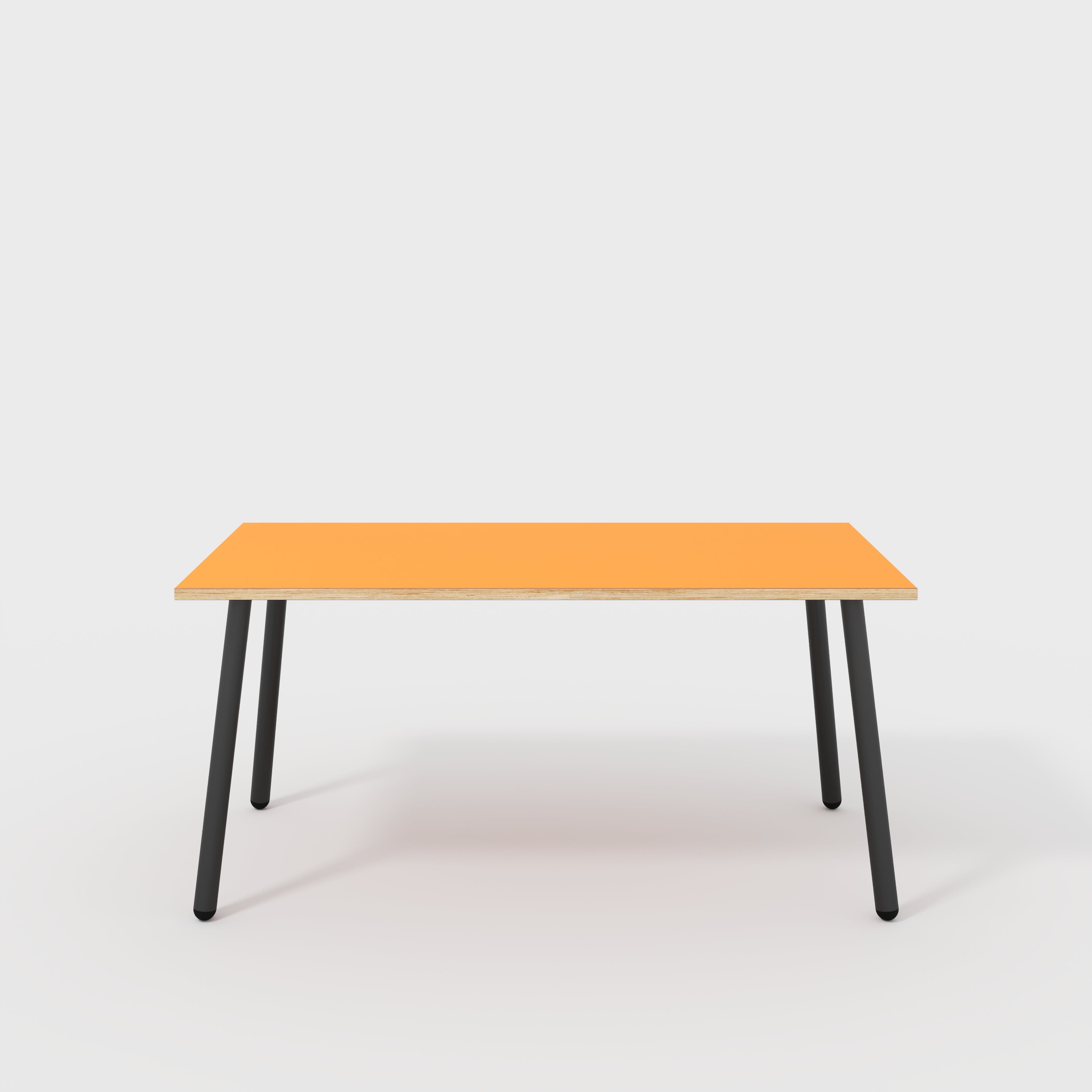 Plywood Desk with Black Round Single Pin Legs - Formica Levante Orange - 1600(w) x 800(d) x 735(h)