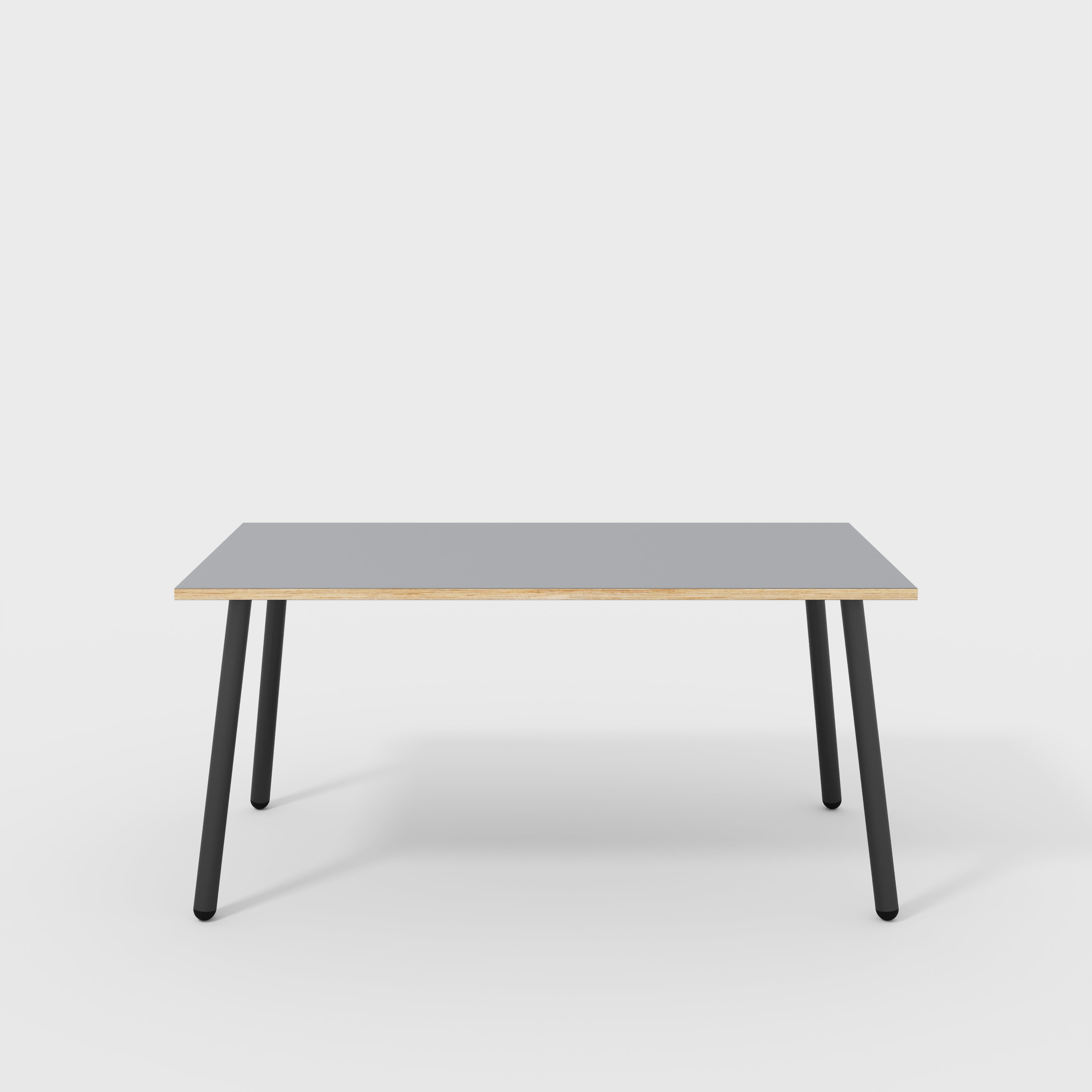 Plywood Desk with Black Round Single Pin Legs - Formica Tornado Grey - 1600(w) x 800(d) x 735(h)