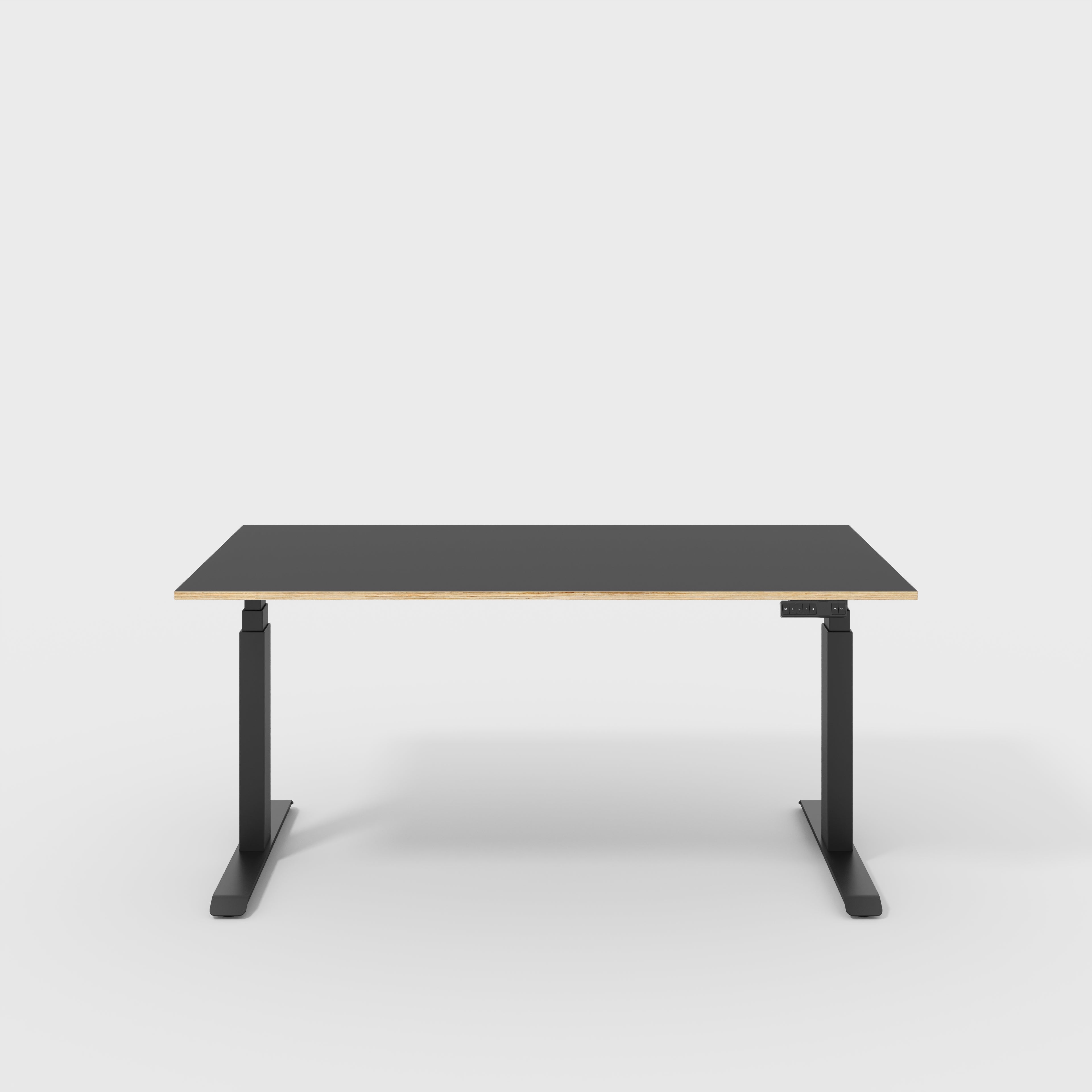Plywood Sit Stand Desk with Black Frame - Formica Diamond Black - 1600(w) x 800(d)