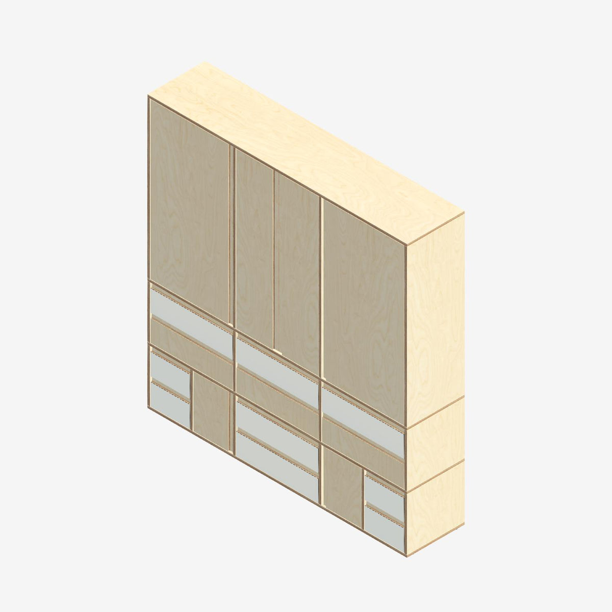 Custom Plywood Wardrobe S3R3-DWDR in Natural Plywood