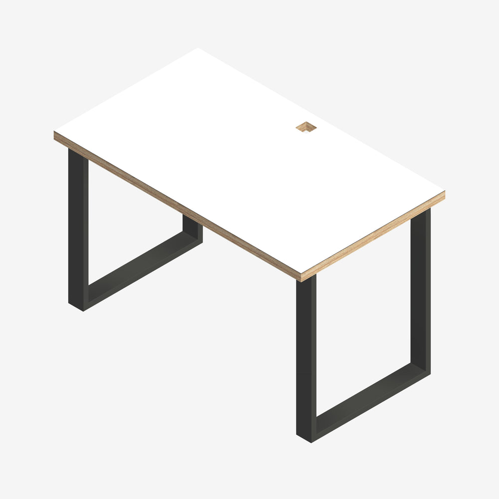 Custom Plywood Desk with Industrial Legs in Laminated Plywood White