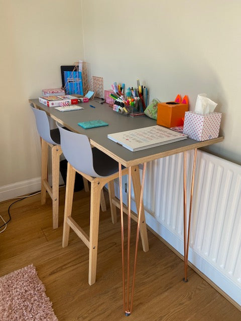 Custom Plywood Desk with Copper Hairpin Legs