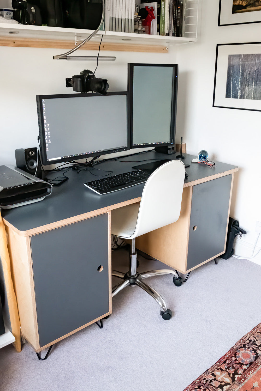 Custom Plywood Desktop with Custom Plywood Storage