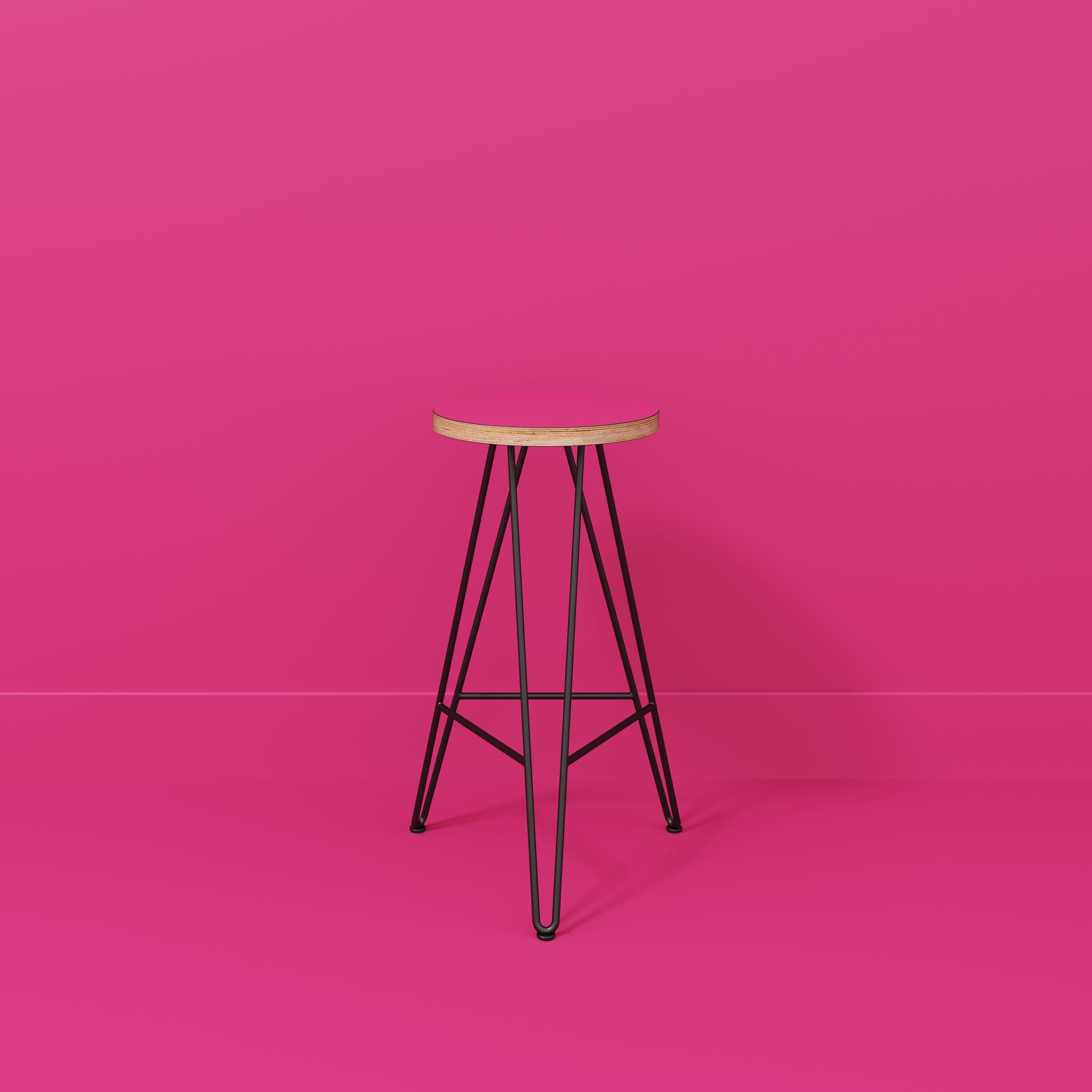 Bar Stool with Black Hairpin Base - Formica Juicy Pink