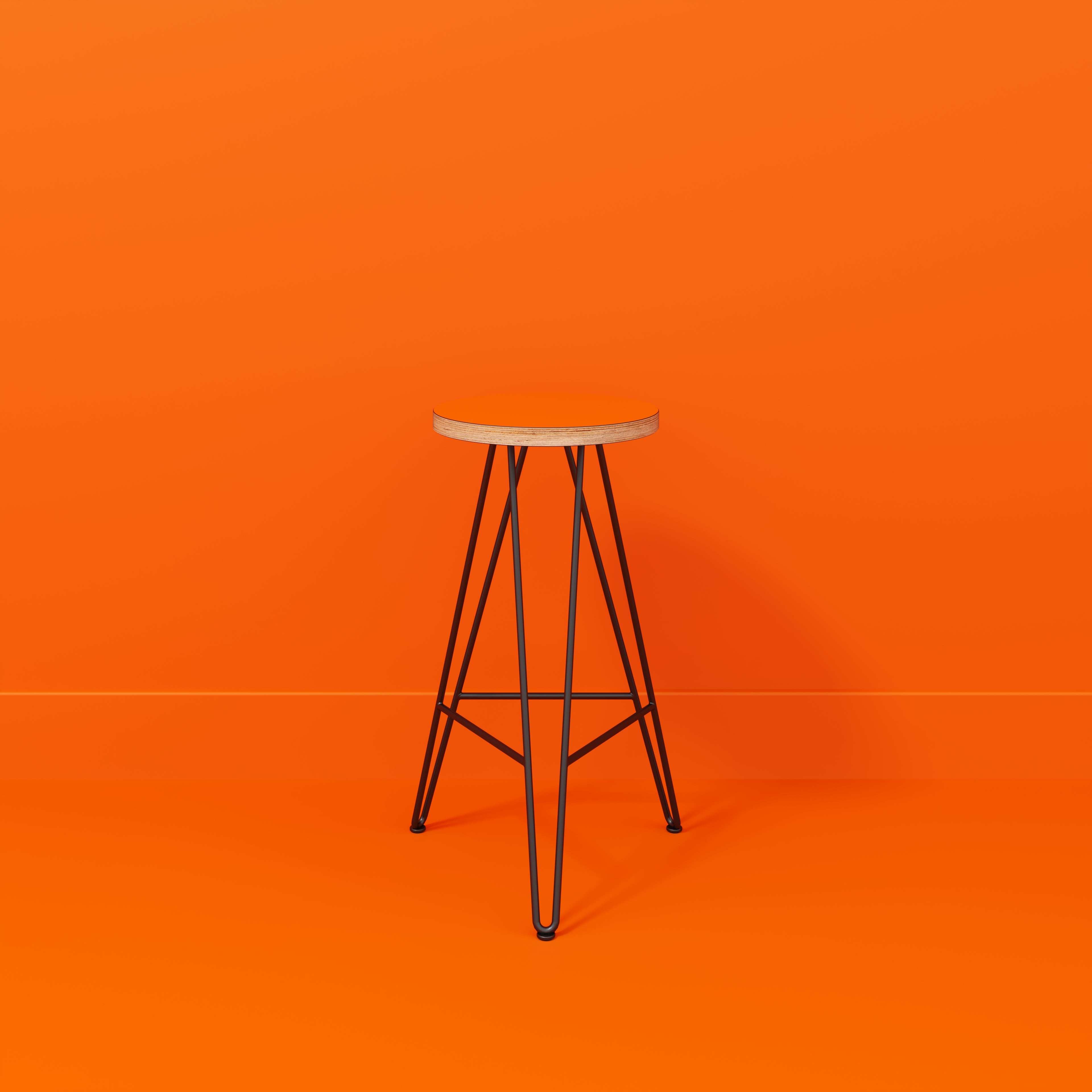 Bar Stool with Black Hairpin Base - Formica Levante Orange
