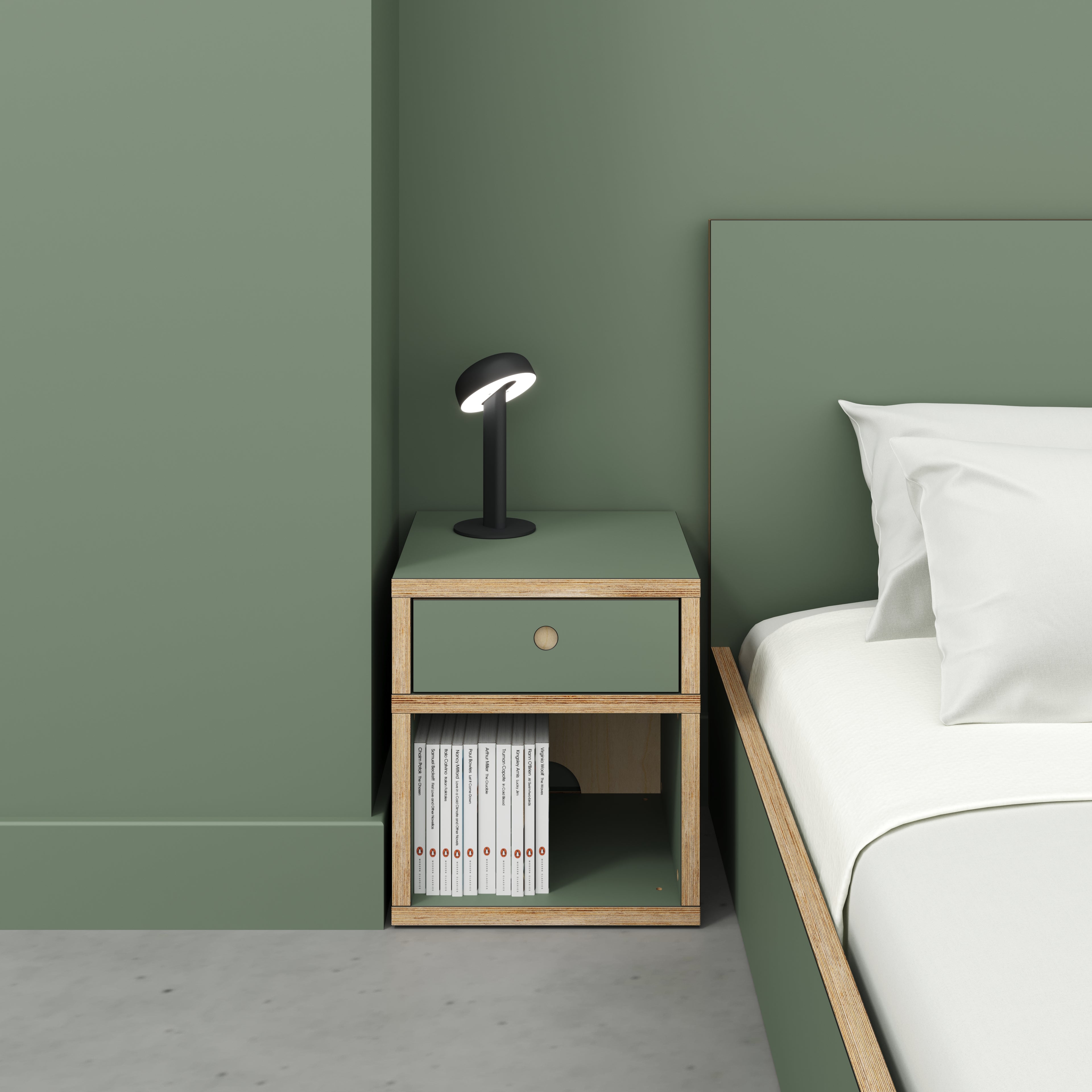 Bedside Table - Type 1 - with Drawer - Formica Green Slate - 400(w) x 400(d) x 450(h)