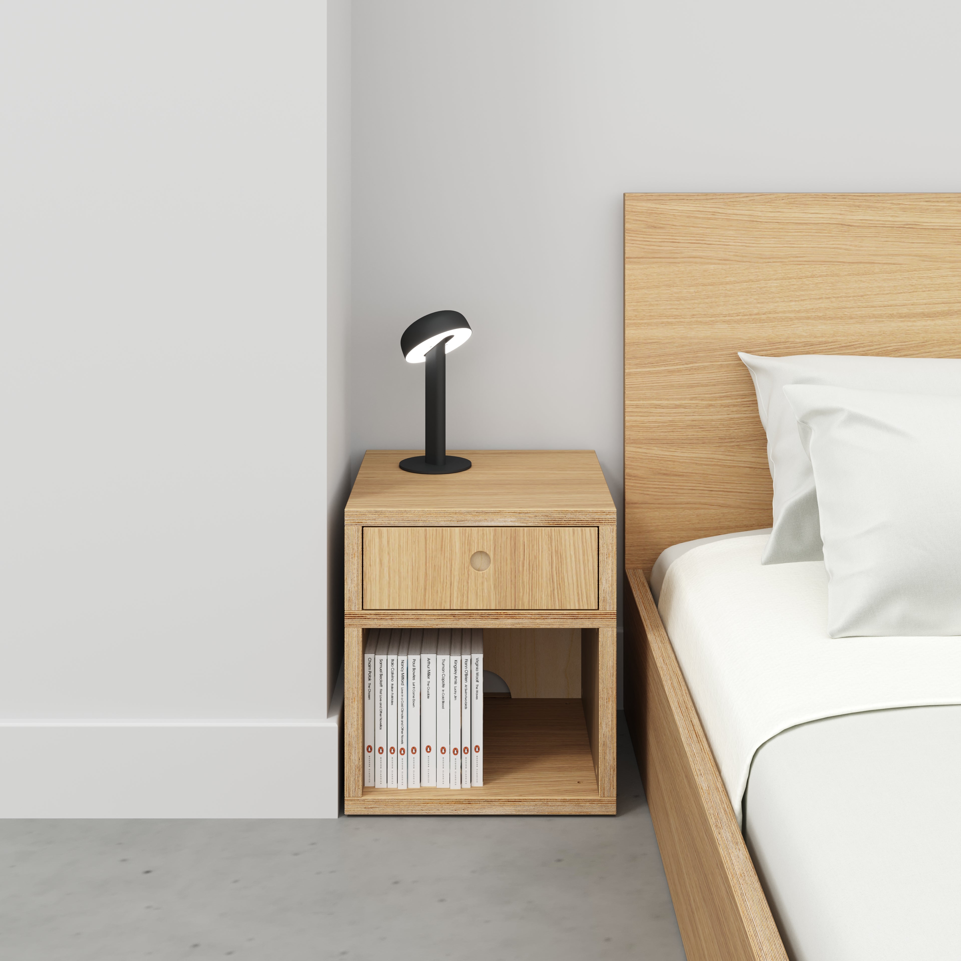 Bedside Table - Type 1 - with Drawer - Plywood Oak - 400(w) x 400(d) x 450(h)
