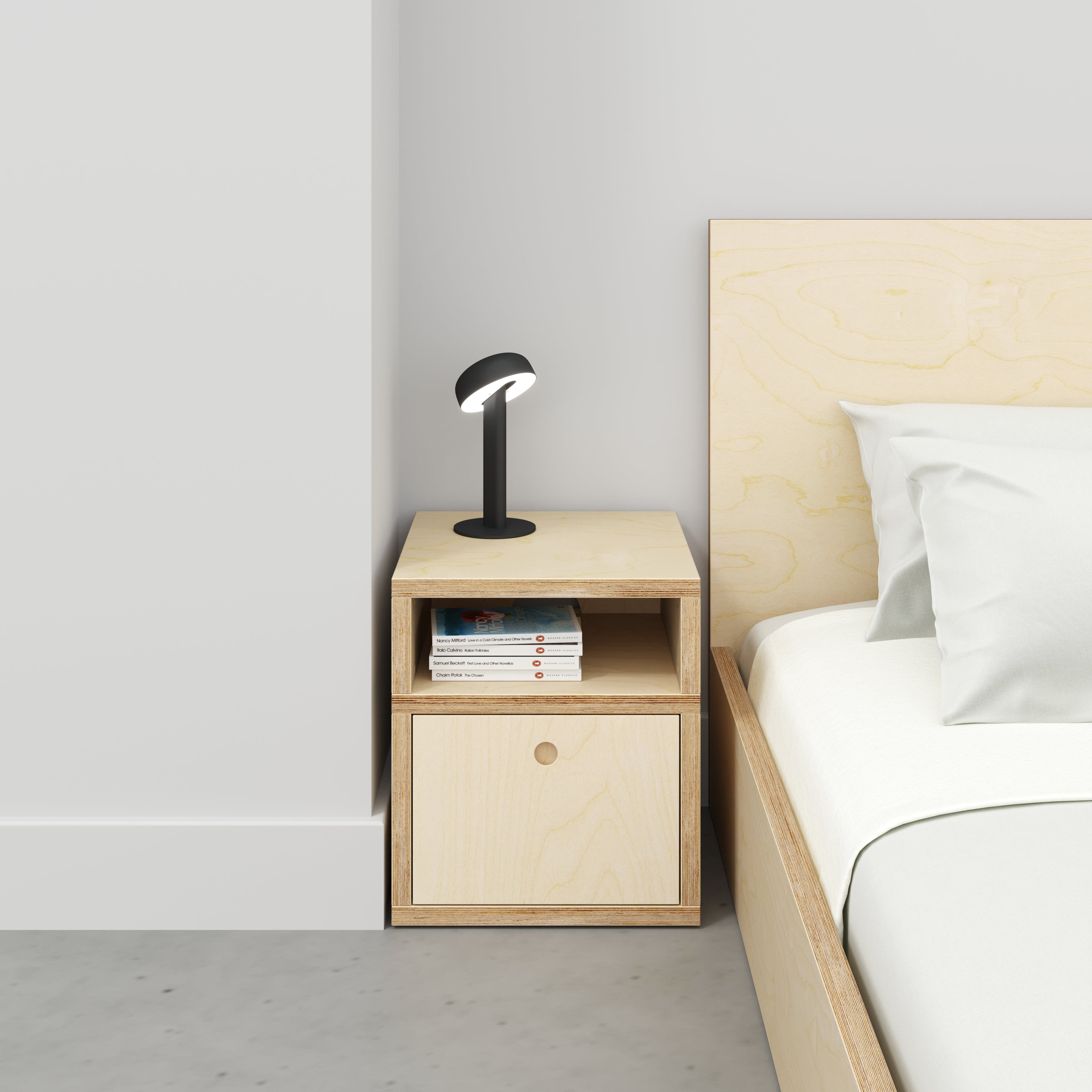 Bedside Table - Type 2 - with Drawer - Plywood Birch - 400(w) x 400(d) x 450(h)
