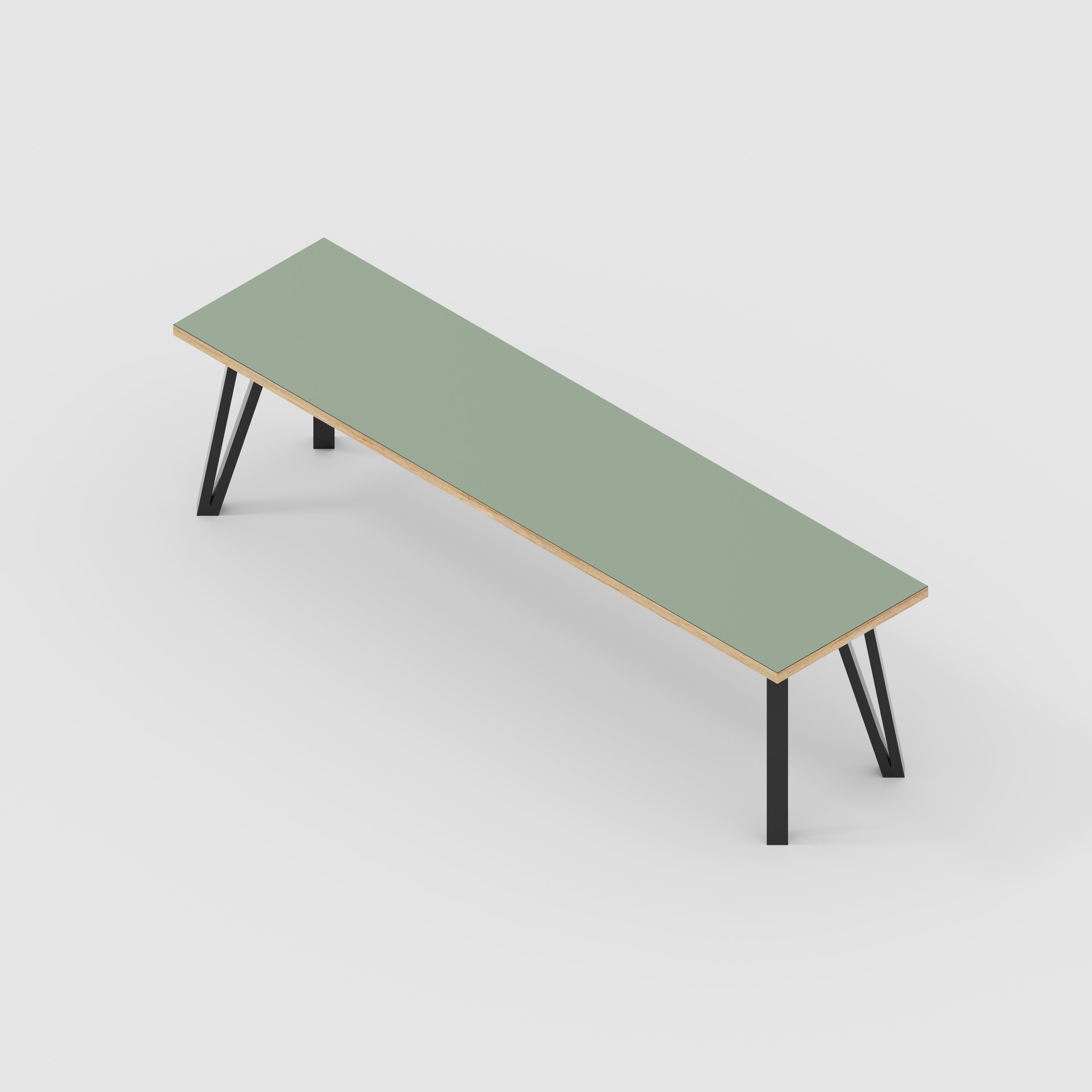 Bench Seat with Black Box Hairpin Legs - Formica Green Slate - 1600(w) x 400(d) x 450(h)