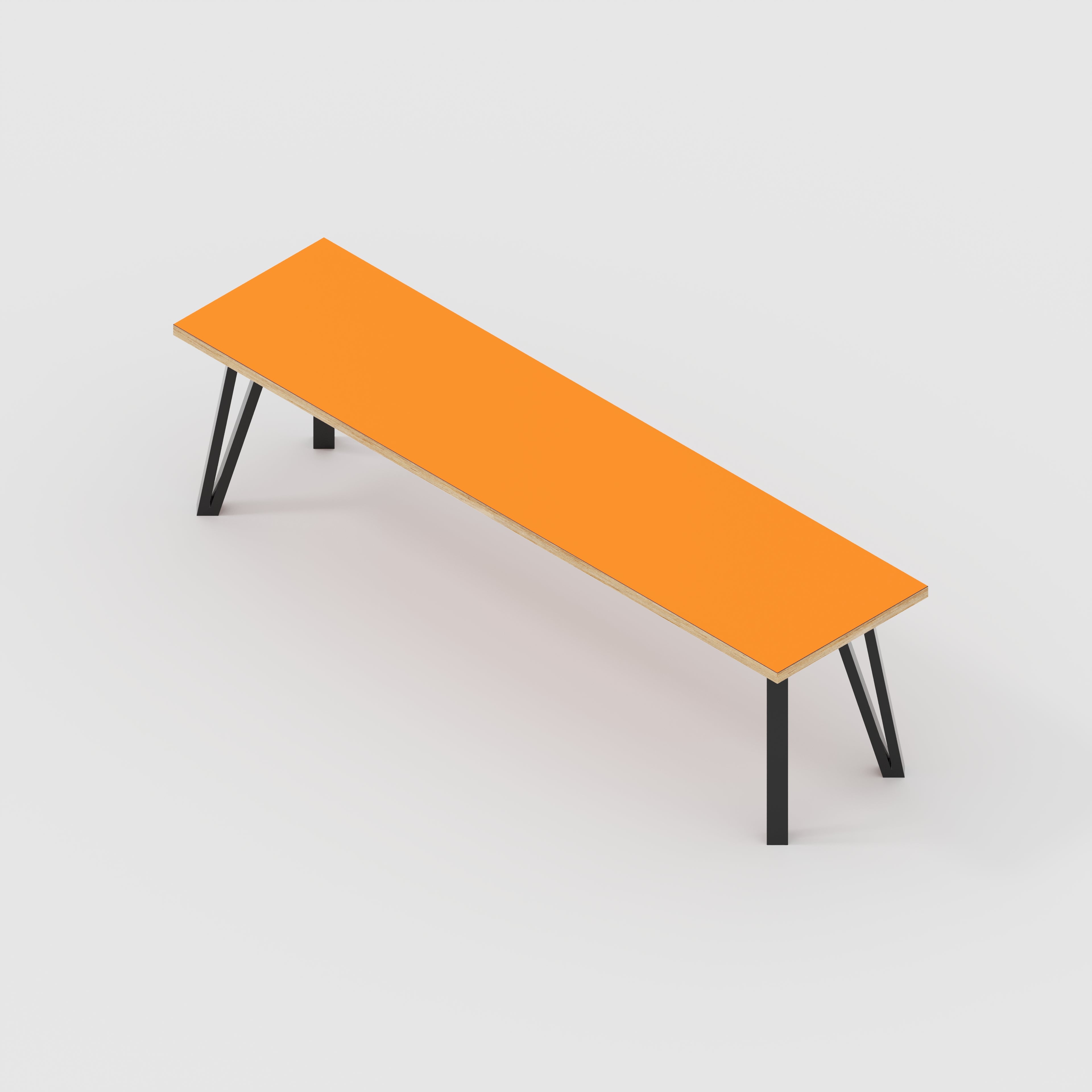 Bench Seat with Black Box Hairpin Legs - Formica Levante Orange - 1600(w) x 400(d) x 450(h)