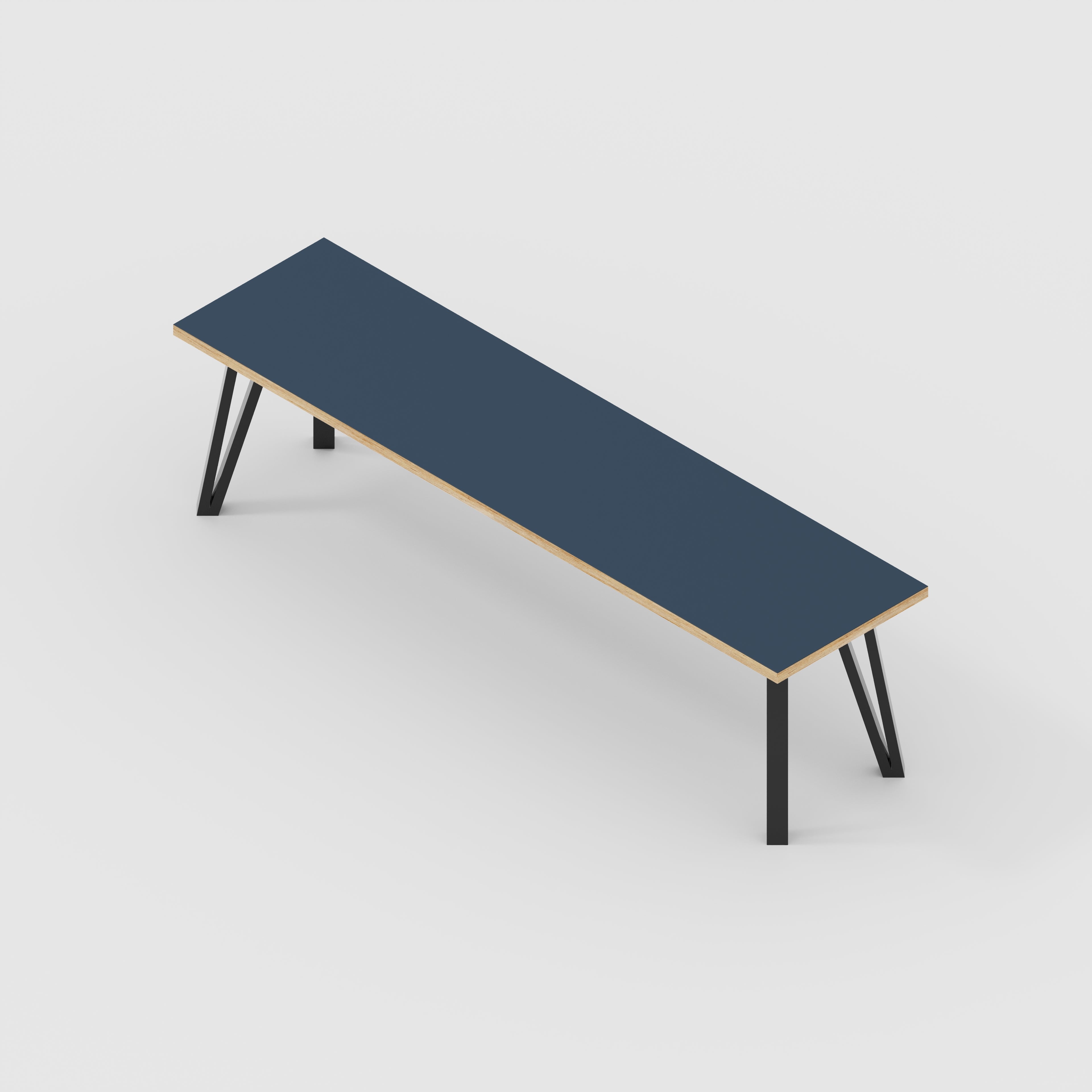 Bench Seat with Black Box Hairpin Legs - Formica Night Sea Blue - 1600(w) x 400(d) x 450(h)