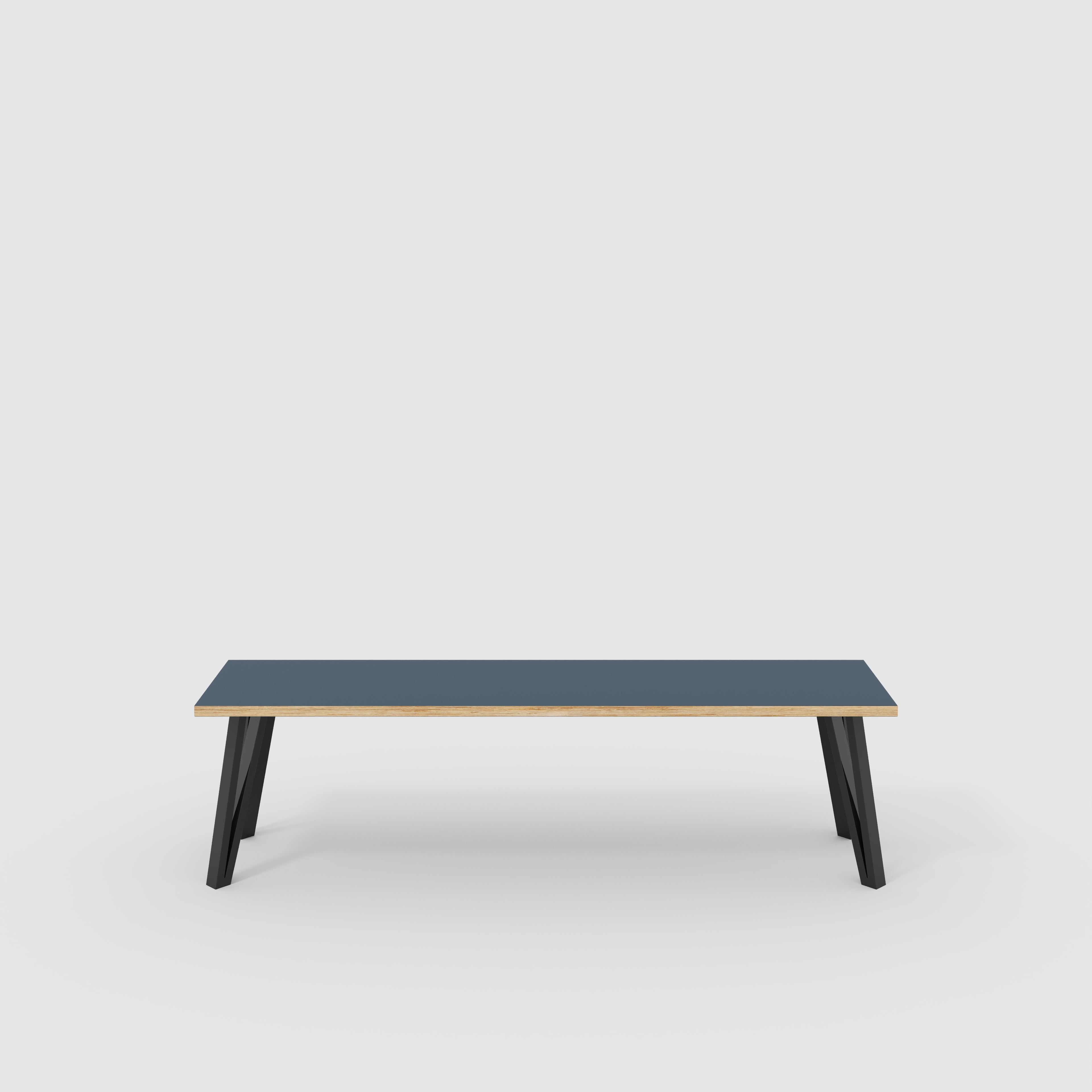 Bench Seat with Black Box Hairpin Legs - Formica Night Sea Blue - 1600(w) x 400(d) x 450(h)
