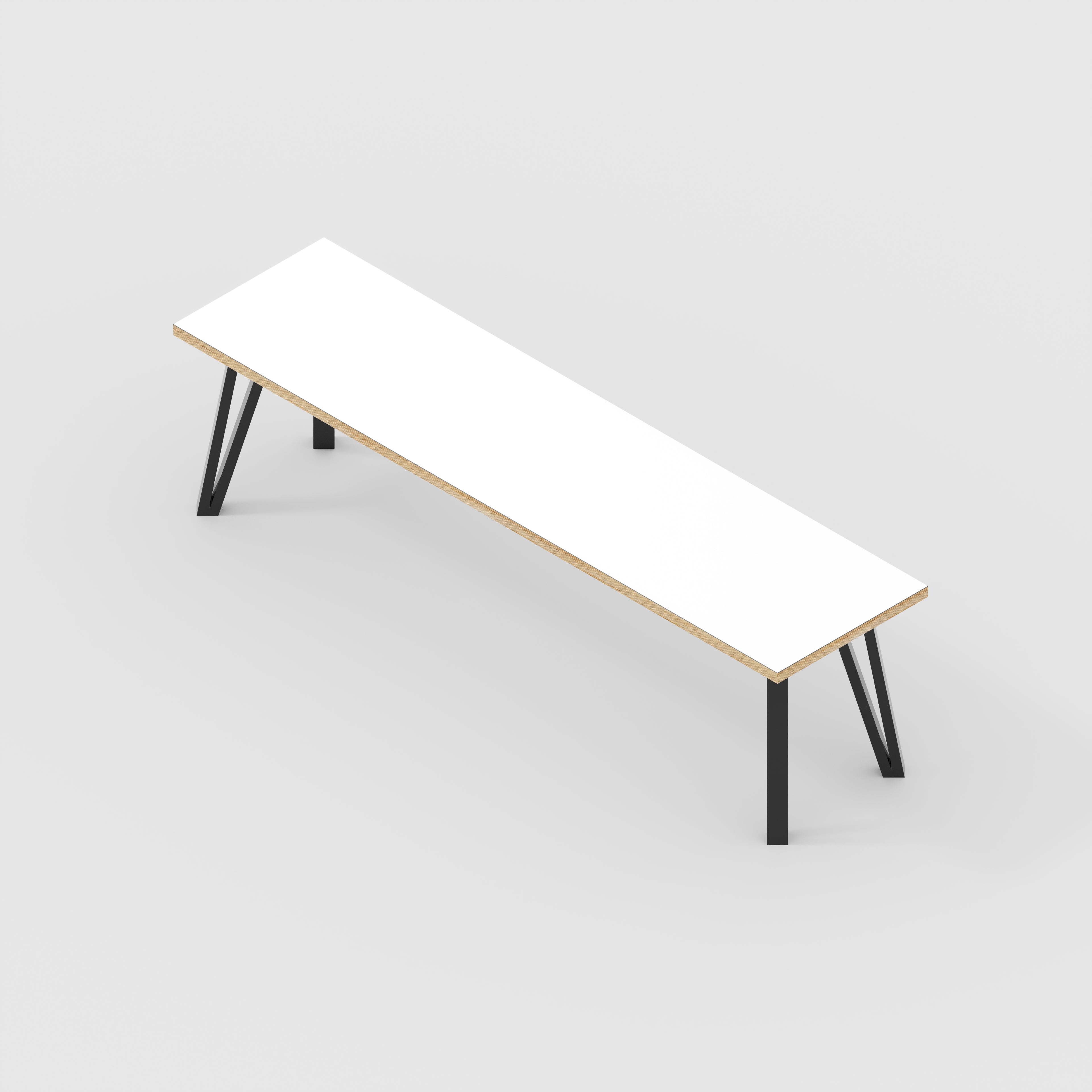 Bench Seat with Black Box Hairpin Legs - Formica White - 1600(w) x 400(d) x 450(h)