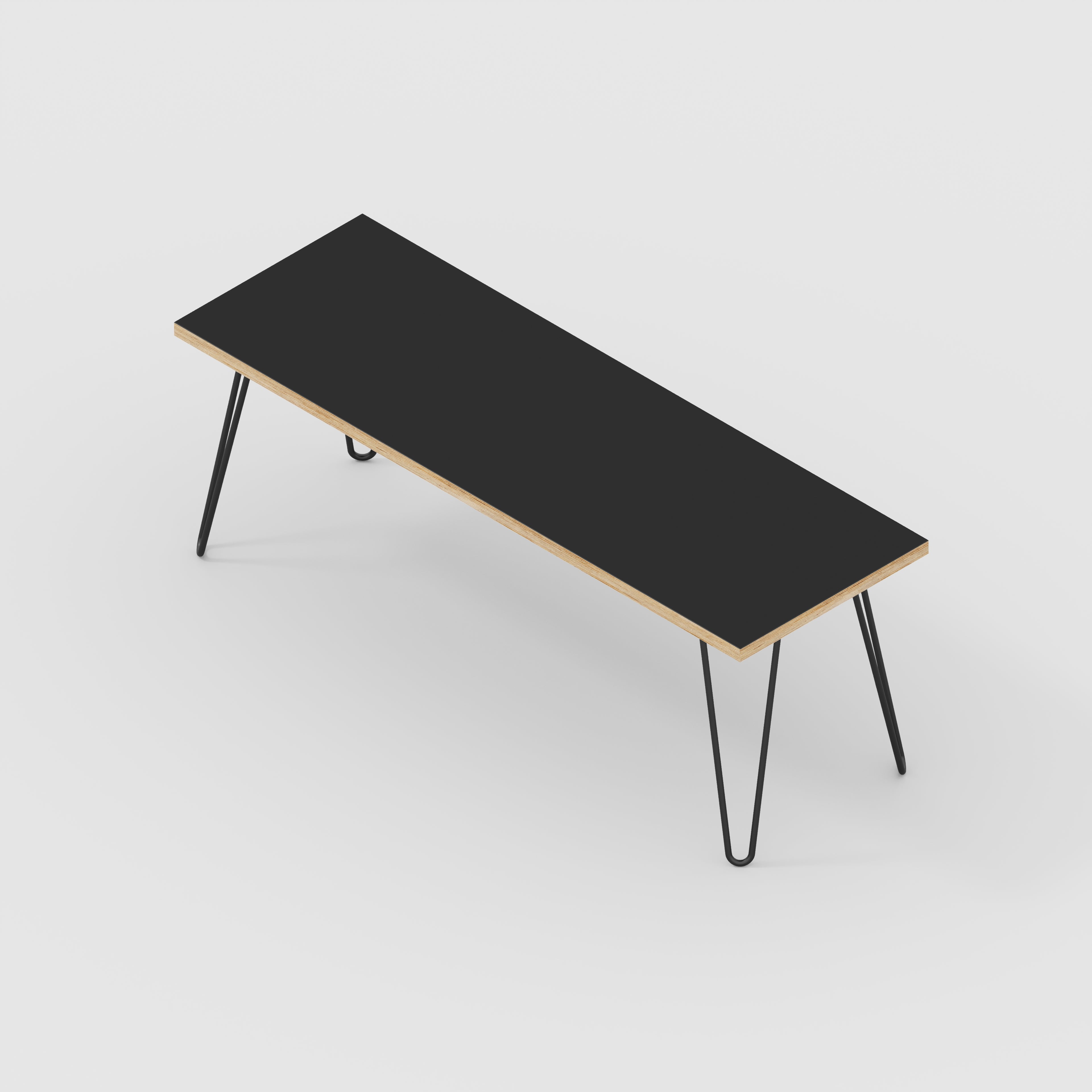 Bench Seat with Black Hairpin Legs - Formica Diamond Black - 1200(w) x 400(d)