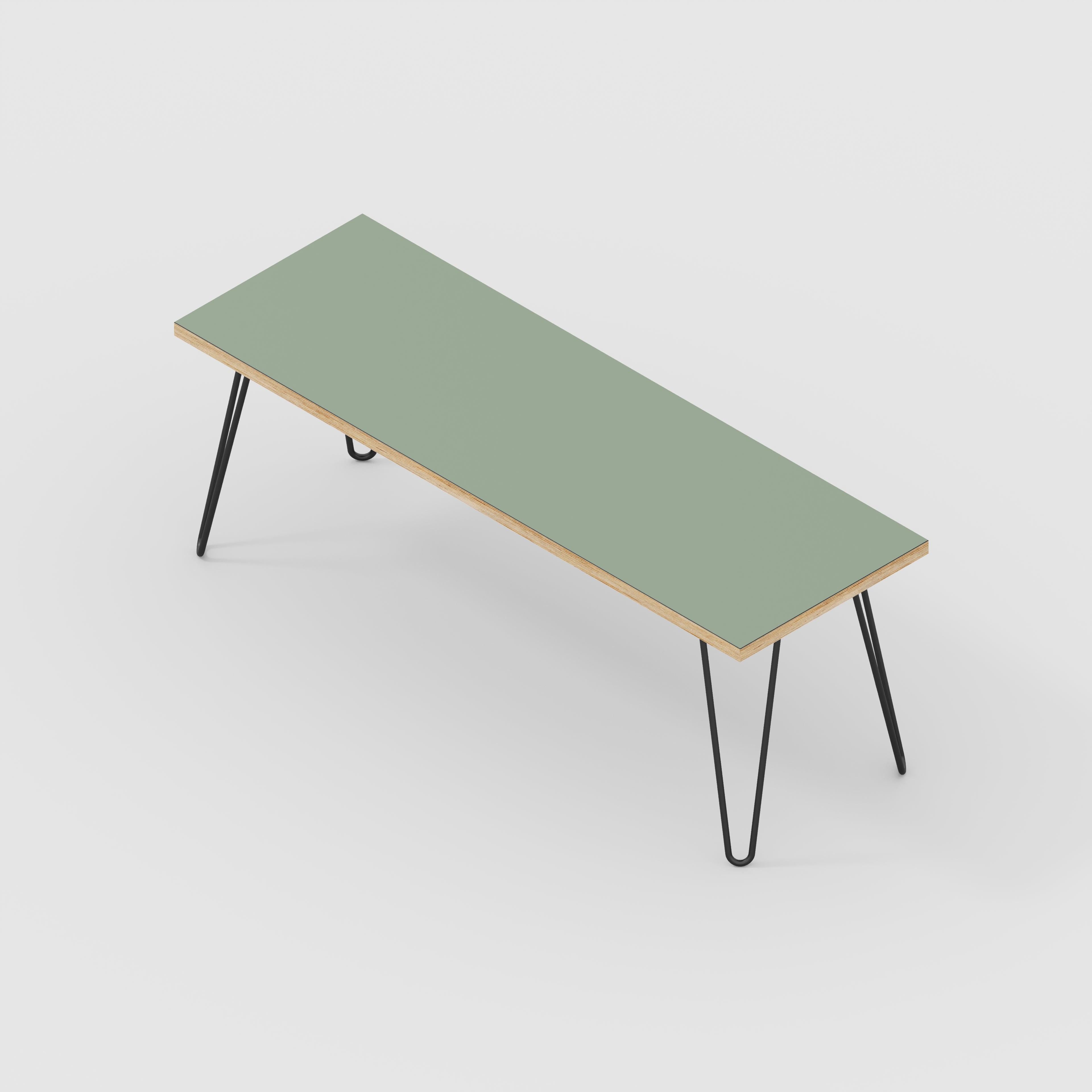 Bench Seat with Black Hairpin Legs - Formica Green Slate - 1200(w) x 400(d)