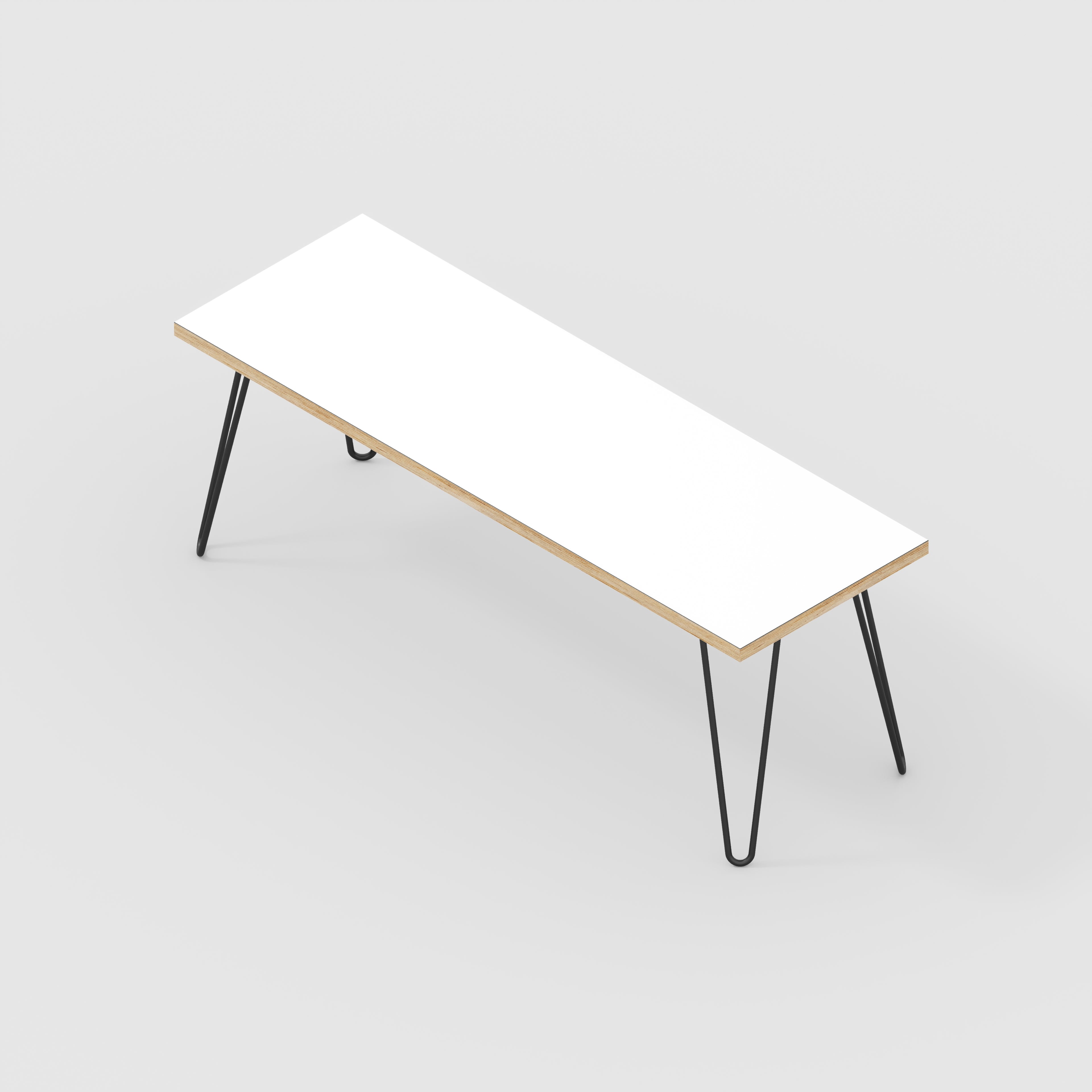 Bench Seat with Black Hairpin Legs - Formica White - 1200(w) x 400(d) x 425(h) - 24mm