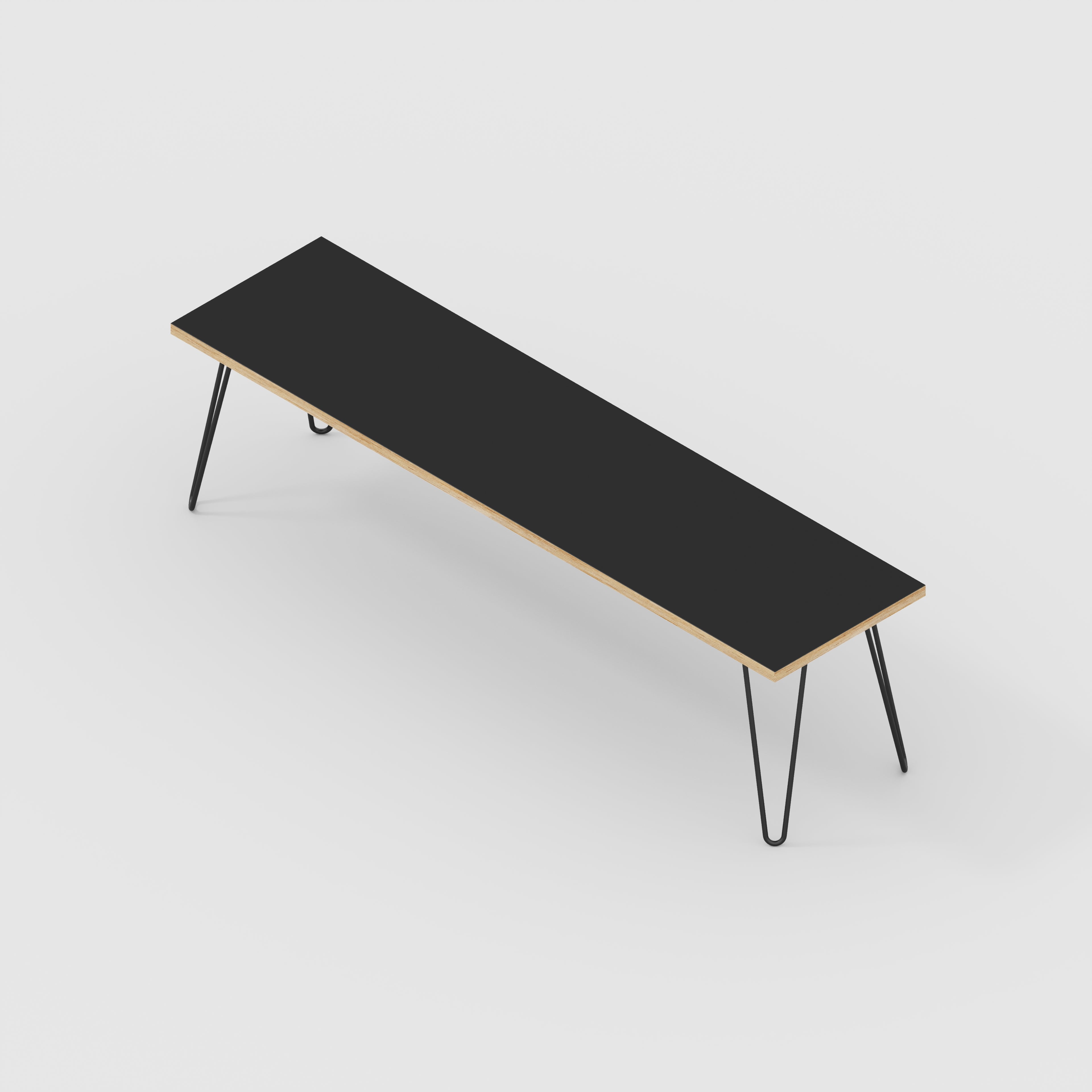 Bench Seat with Black Hairpin Legs - Formica Diamond Black - 1600(w) x 400(d)