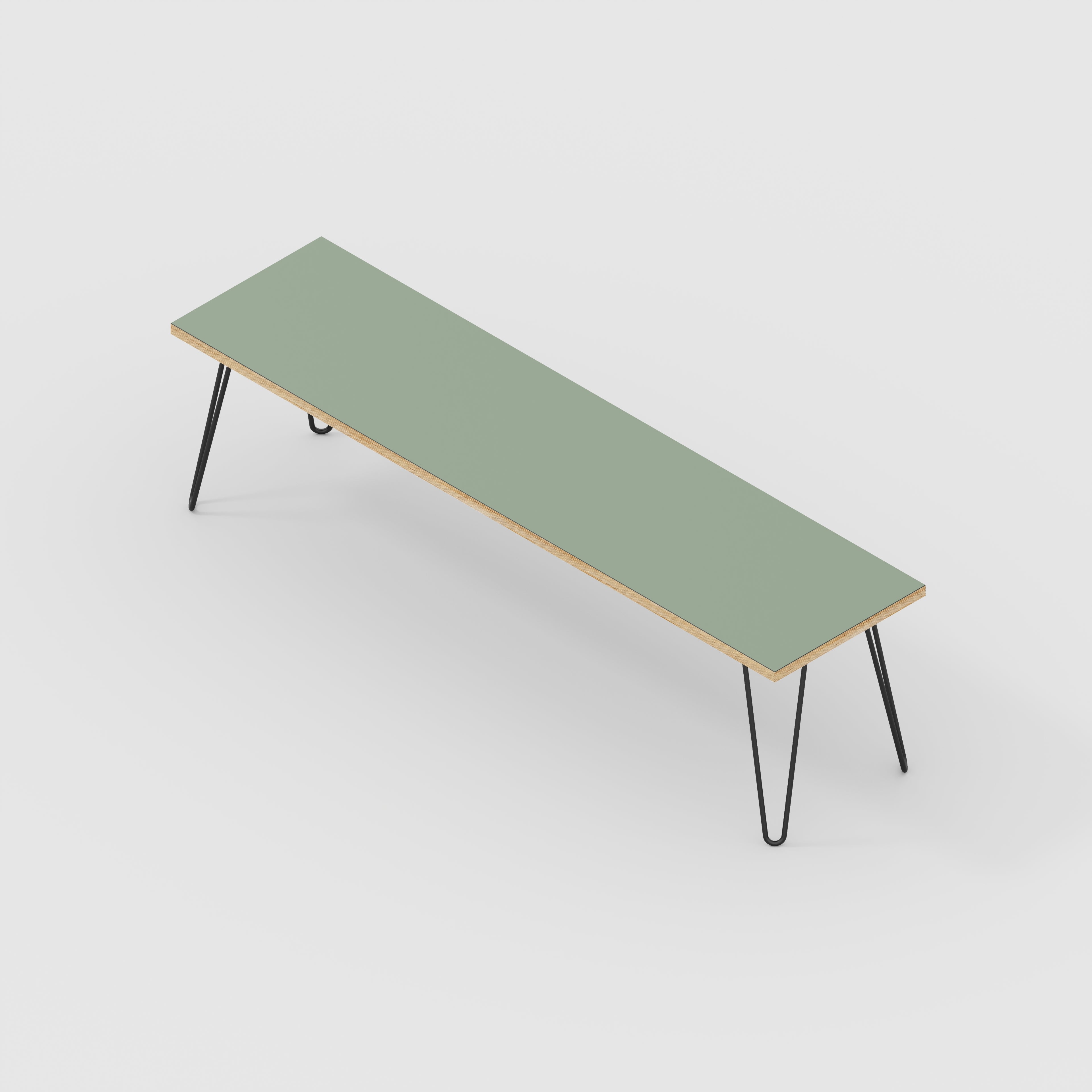 Bench Seat with Black Hairpin Legs - Formica Green Slate - 1600(w) x 400(d)