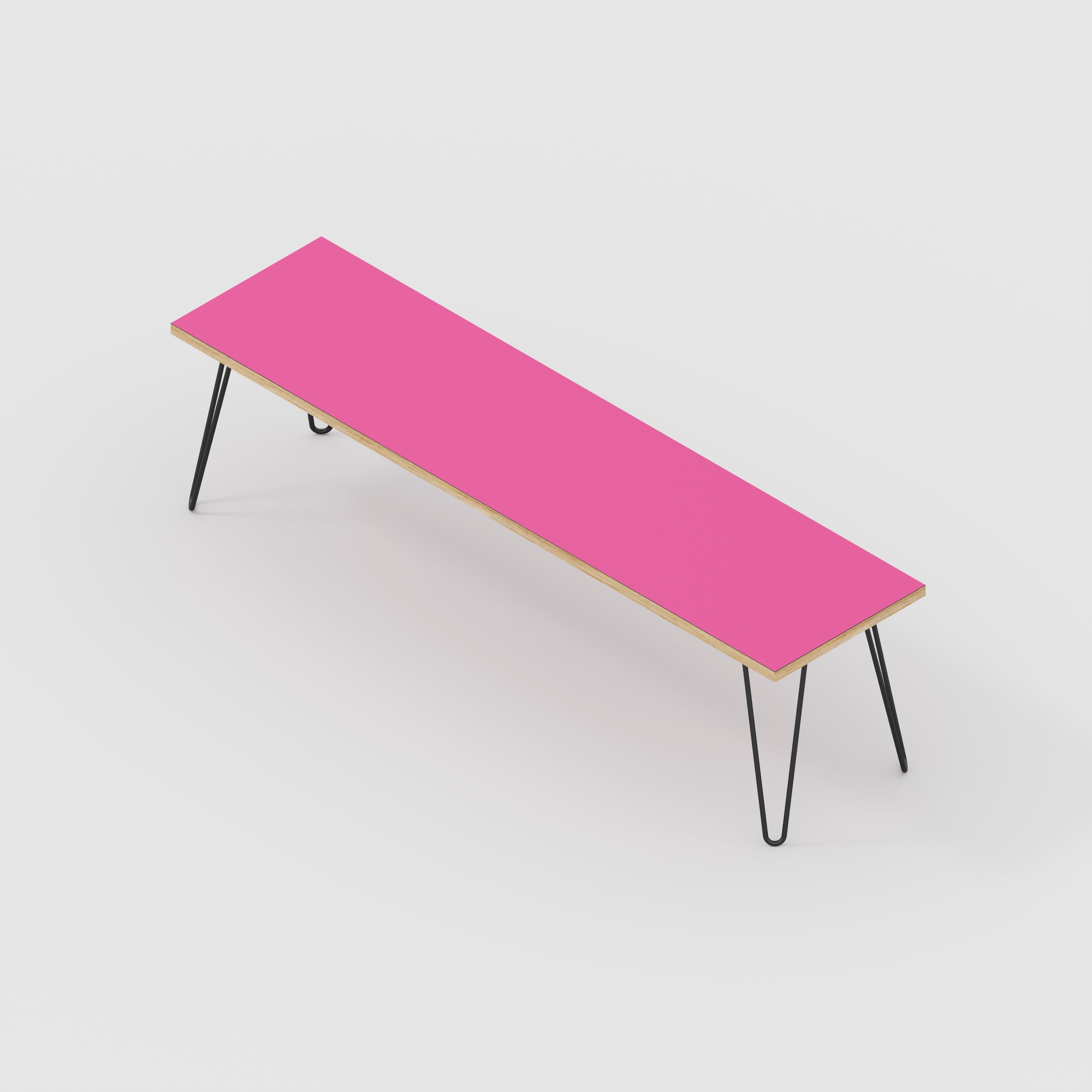Bench Seat with Black Hairpin Legs - Formica Juicy Pink - 1600(w) x 400(d)