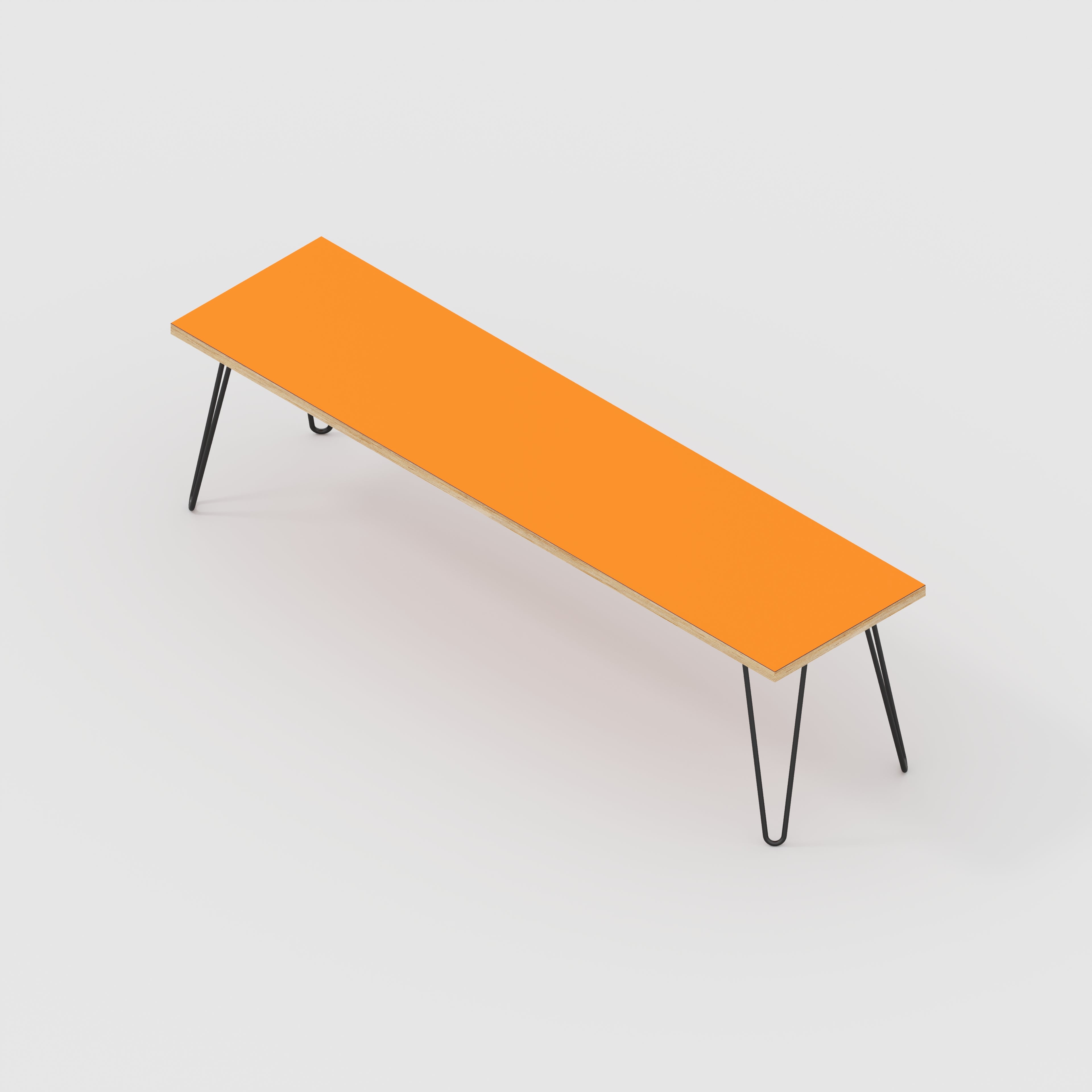 Bench Seat with Black Hairpin Legs - Formica Levante Orange - 1600(w) x 400(d)