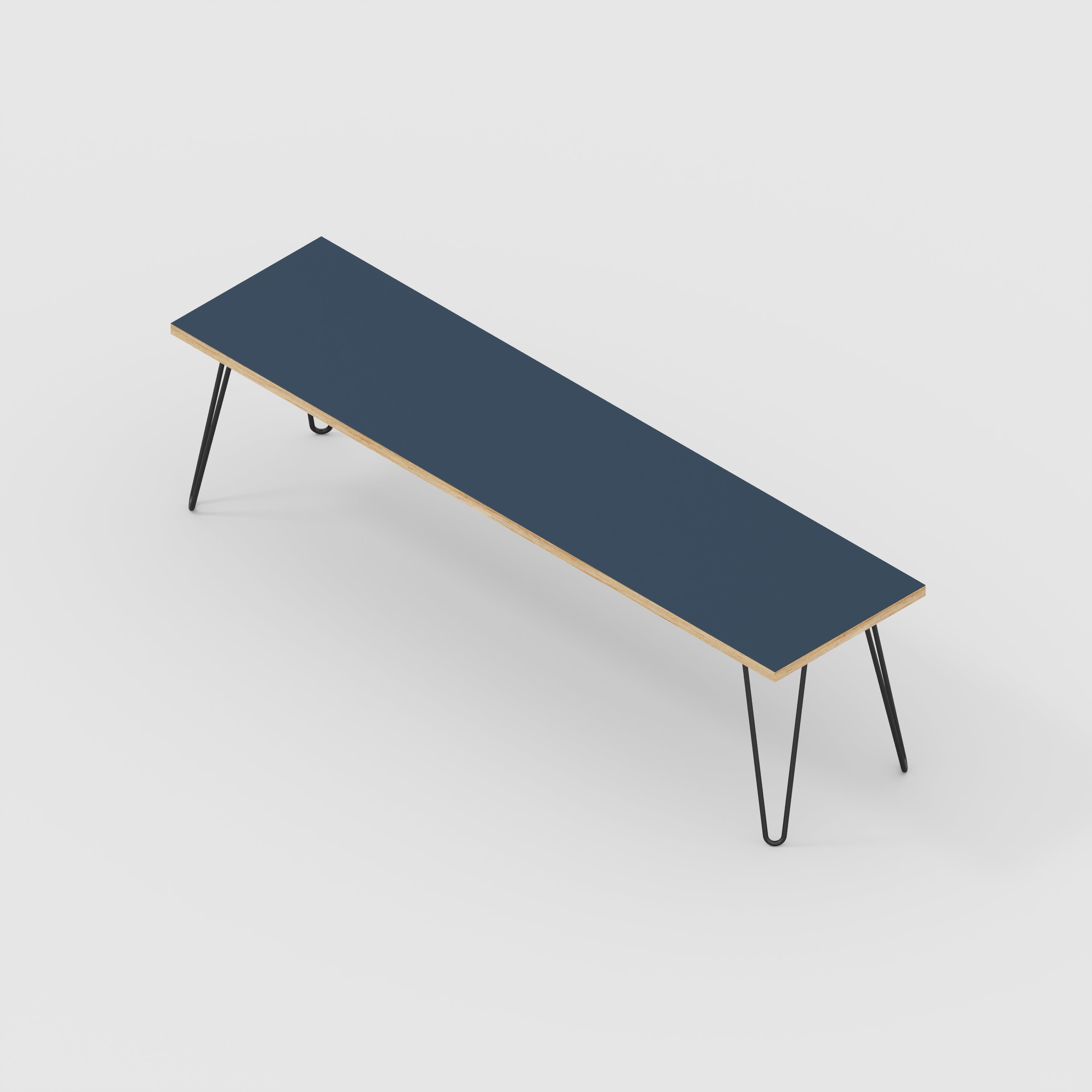 Bench Seat with Black Hairpin Legs - Formica Night Sea Blue - 1600(w) x 400(d)