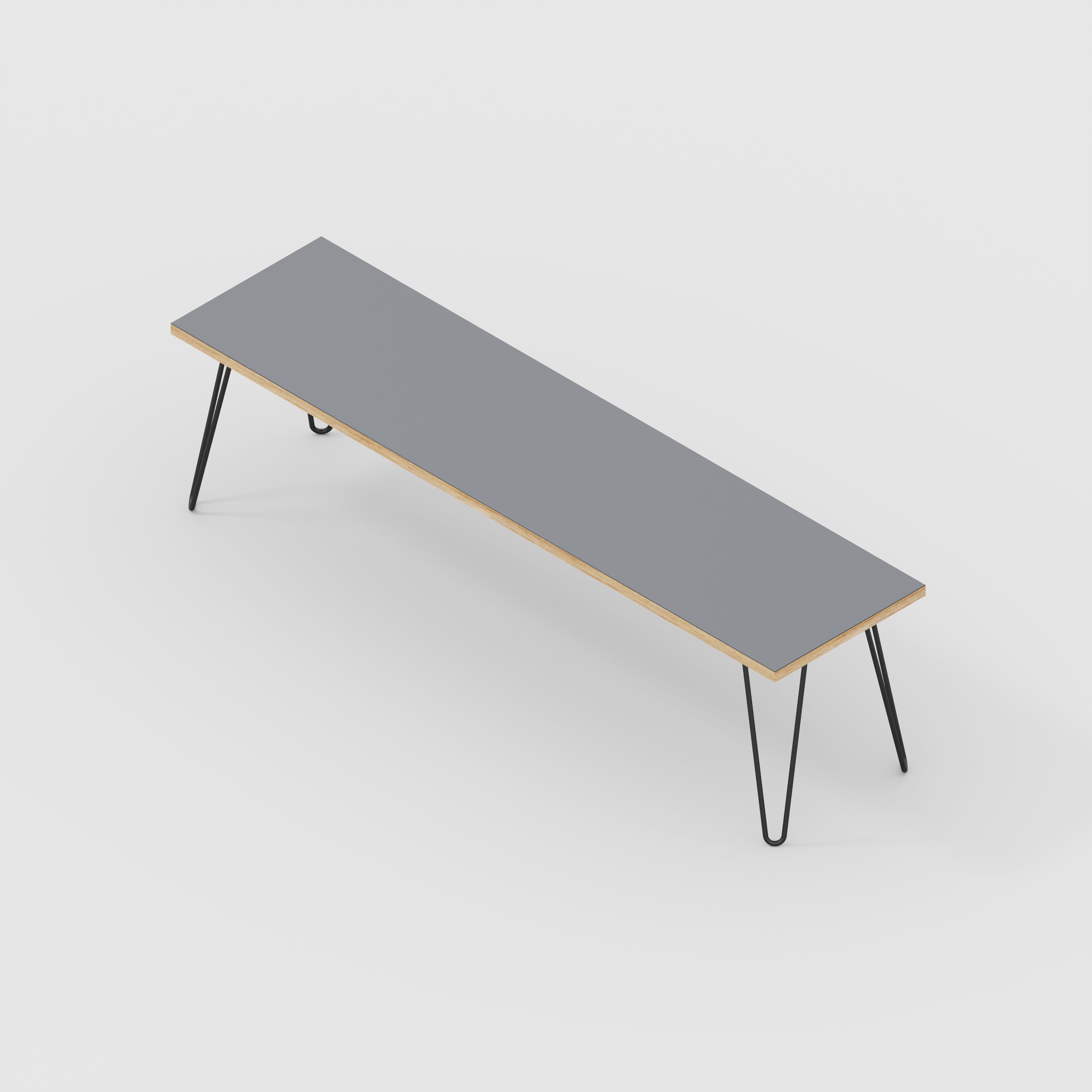 Bench Seat with Black Hairpin Legs - Formica Tornado Grey - 1600(w) x 400(d)
