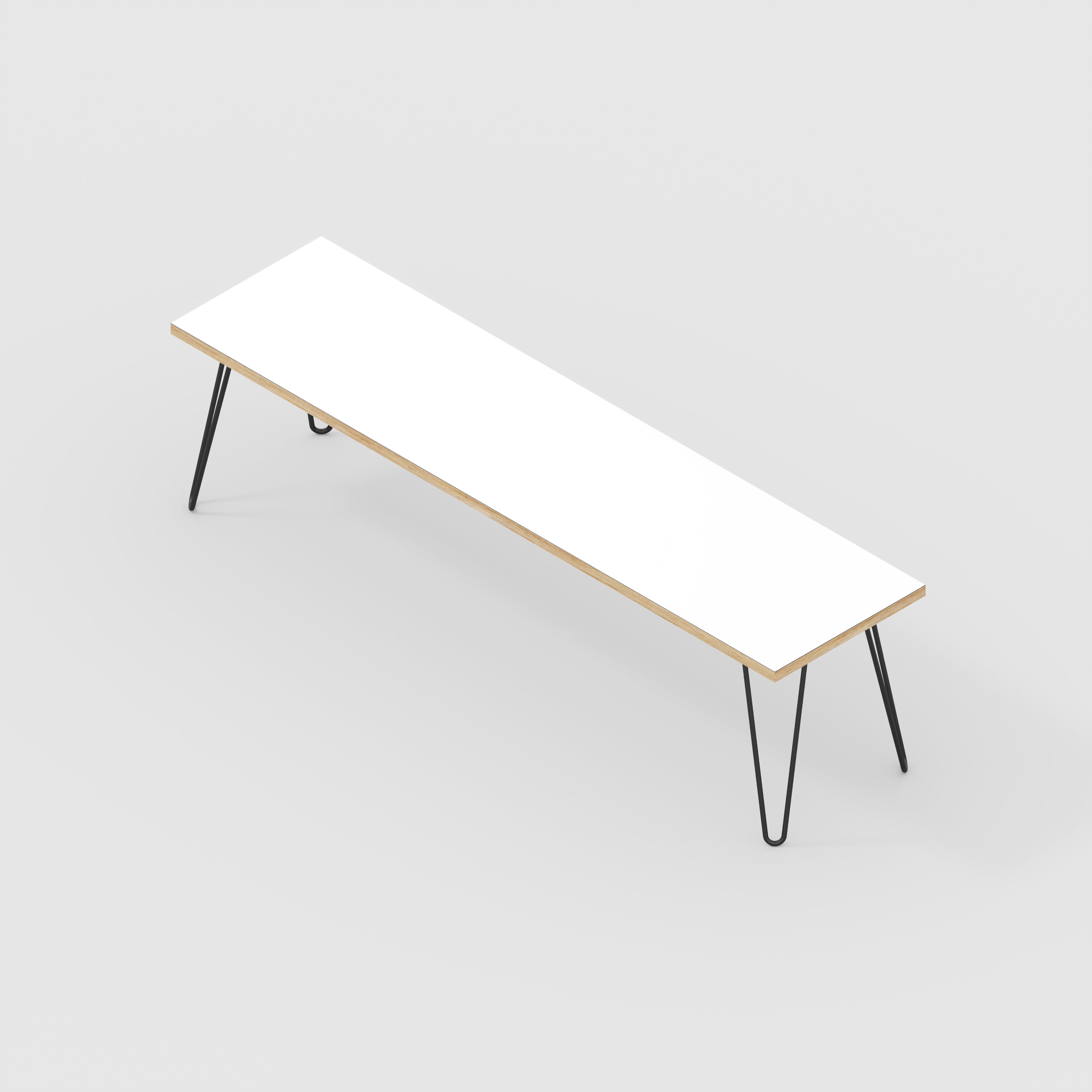 Bench Seat with Black Hairpin Legs - Formica White - 1600(w) x 400(d)