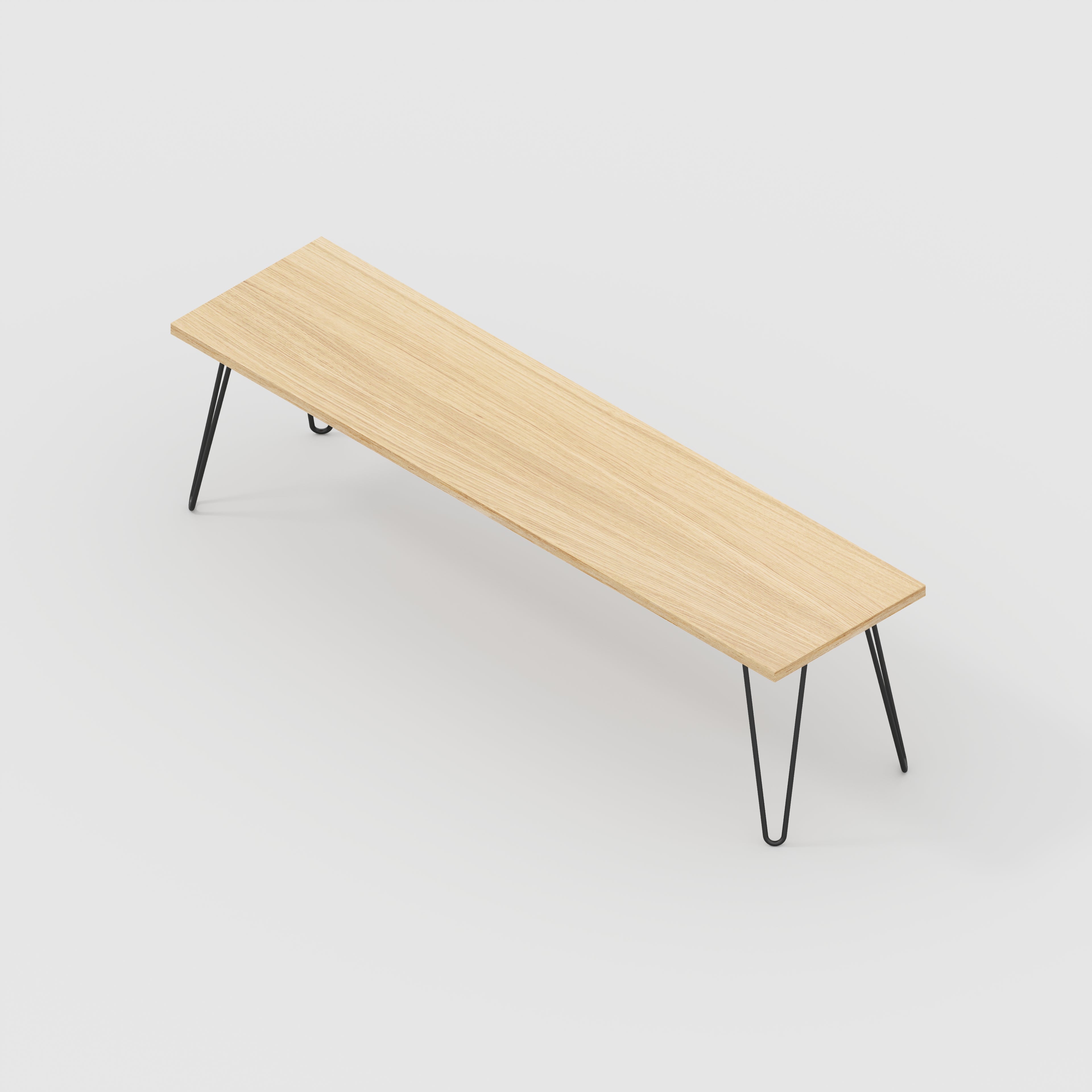 Bench Seat with Black Hairpin Legs - Plywood Oak - 1600(w) x 400(d)